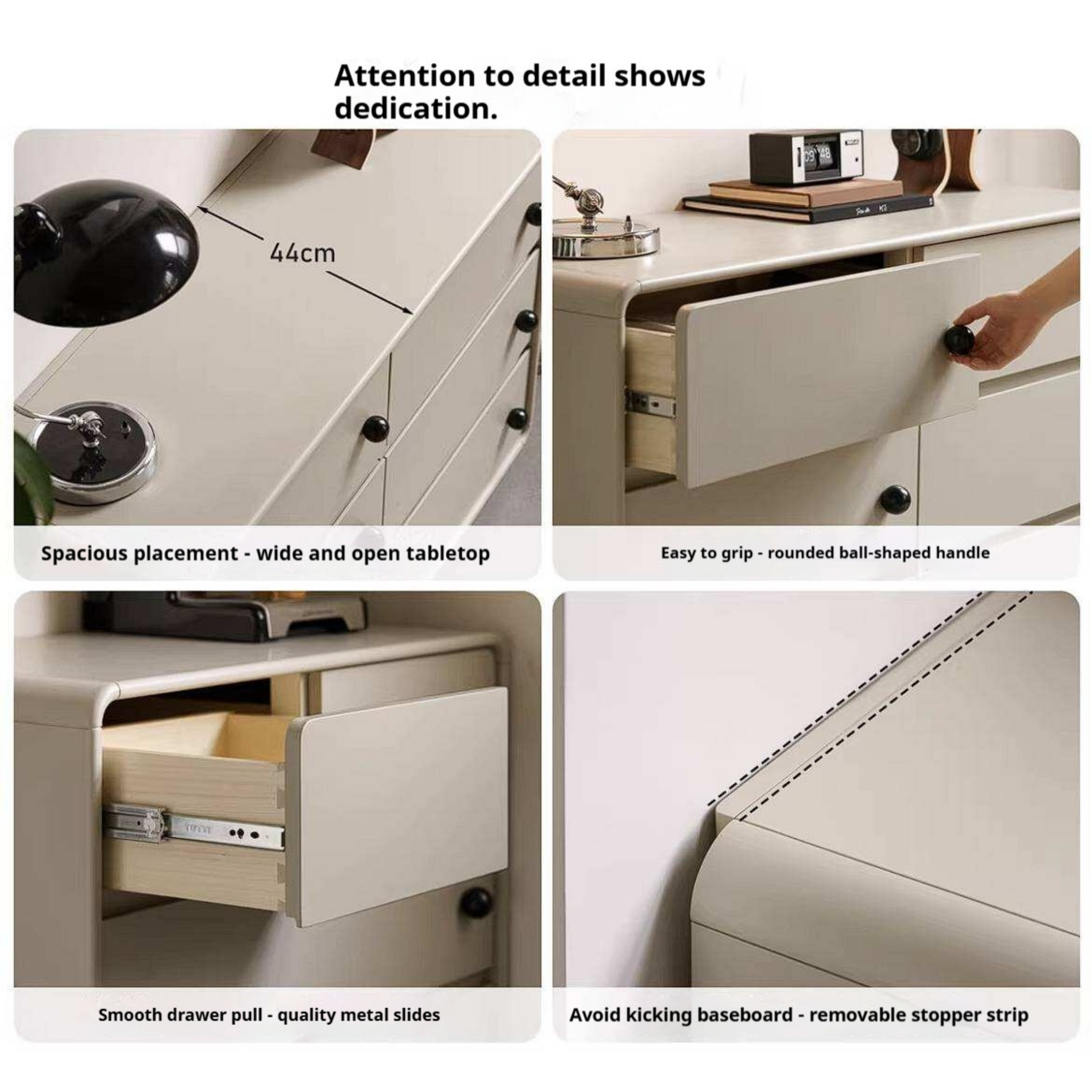 Rubberwood Solid Contemporary Two-Tone Dresser with Rounded Edge Frame and Minimalist Modular Design