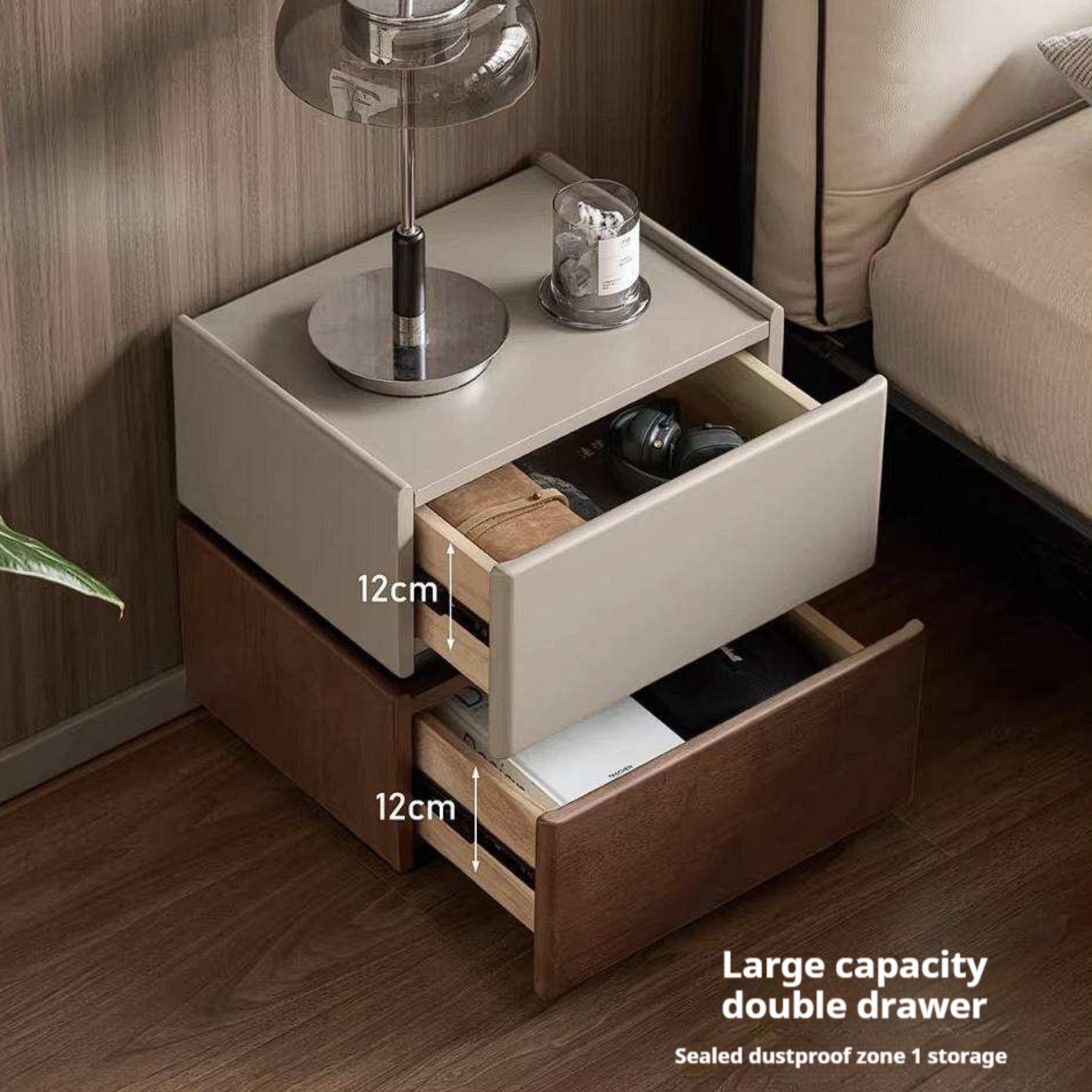 Rubberwood Solid Wood Bedside Cabinet with Modern Simple Storage