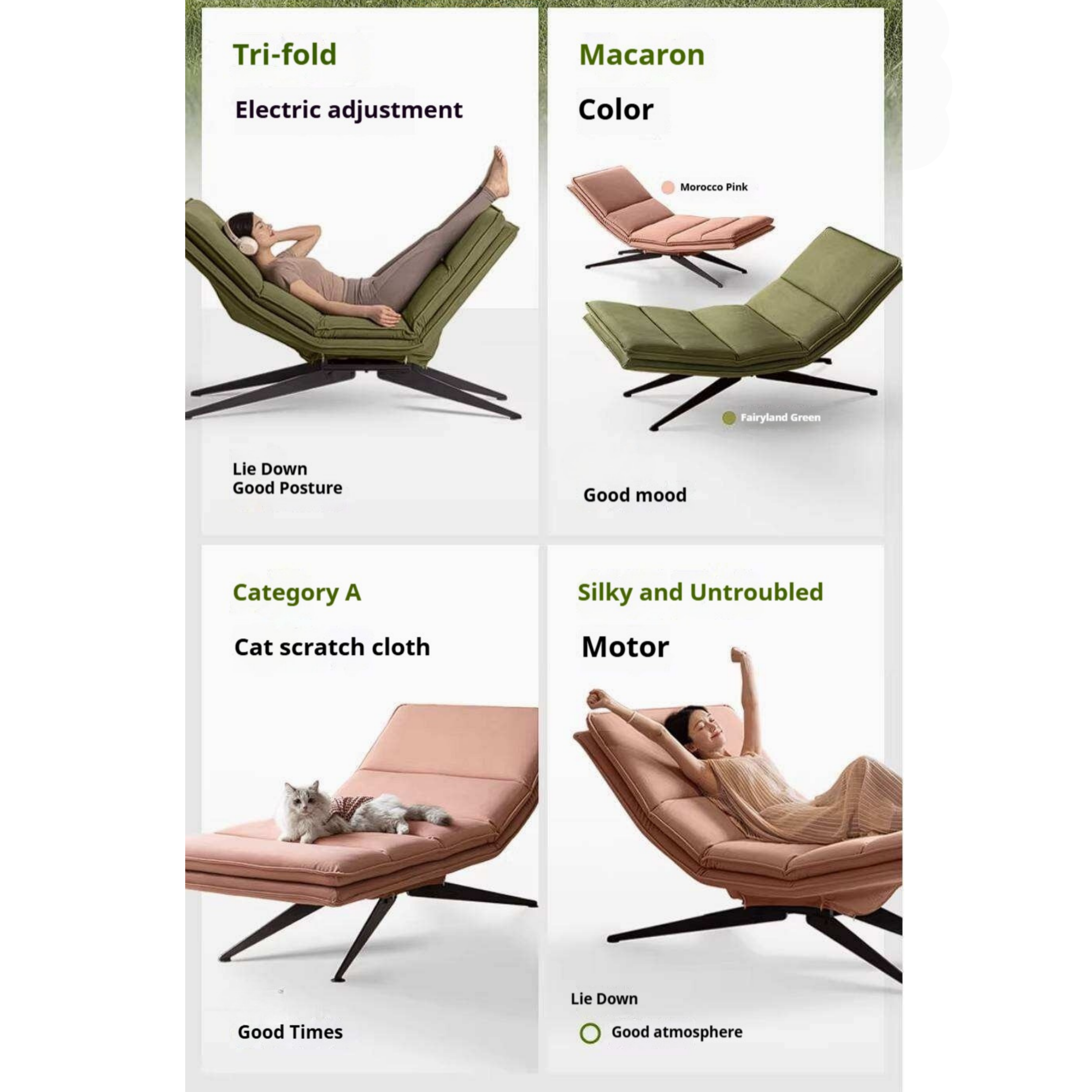 Modern Adjustable Power Reclining Chaise Lounge Chair for Yoga and Relaxation