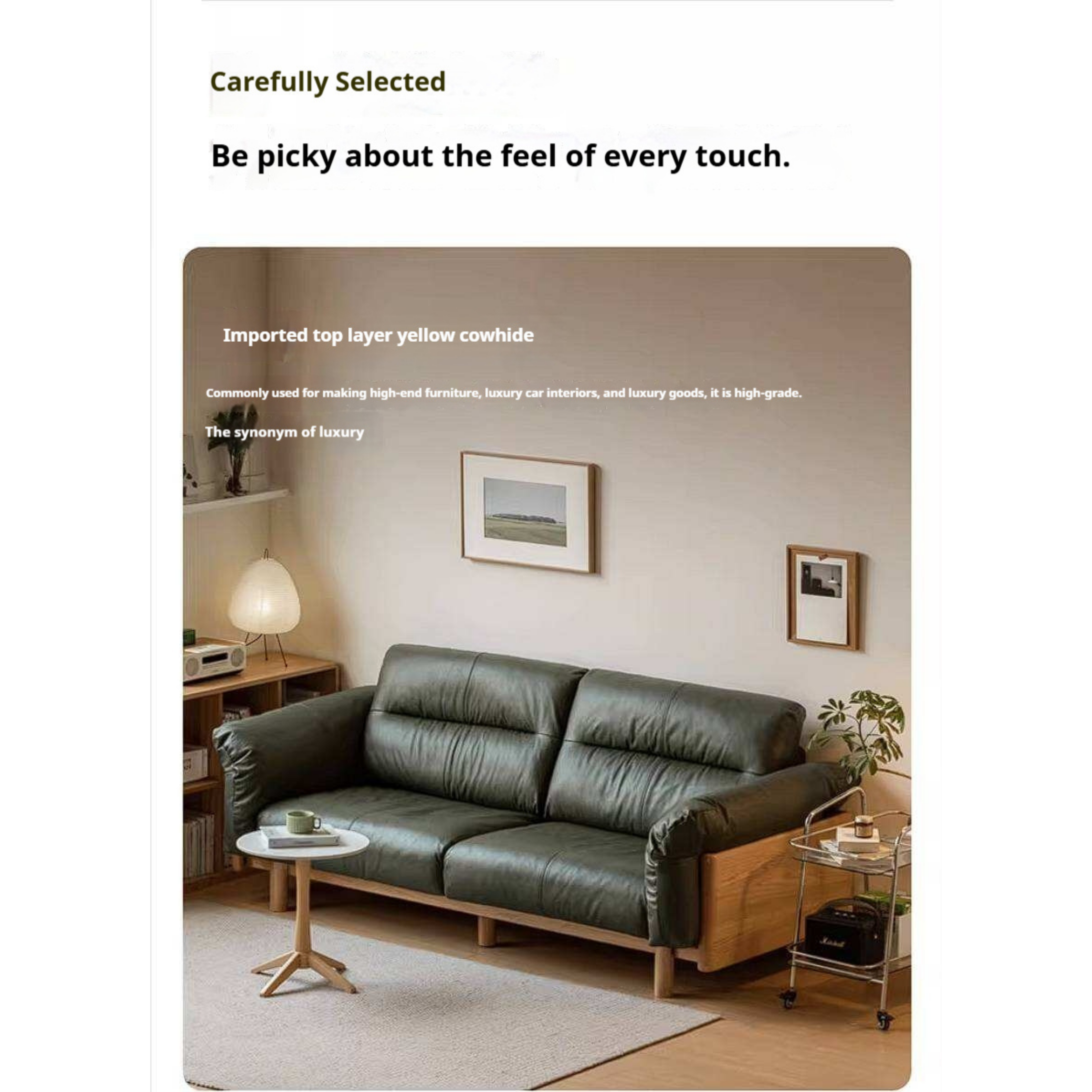 Oak Solid Wood Sofa with Wide Track Arms Genuine leather, fabric, removable and washable