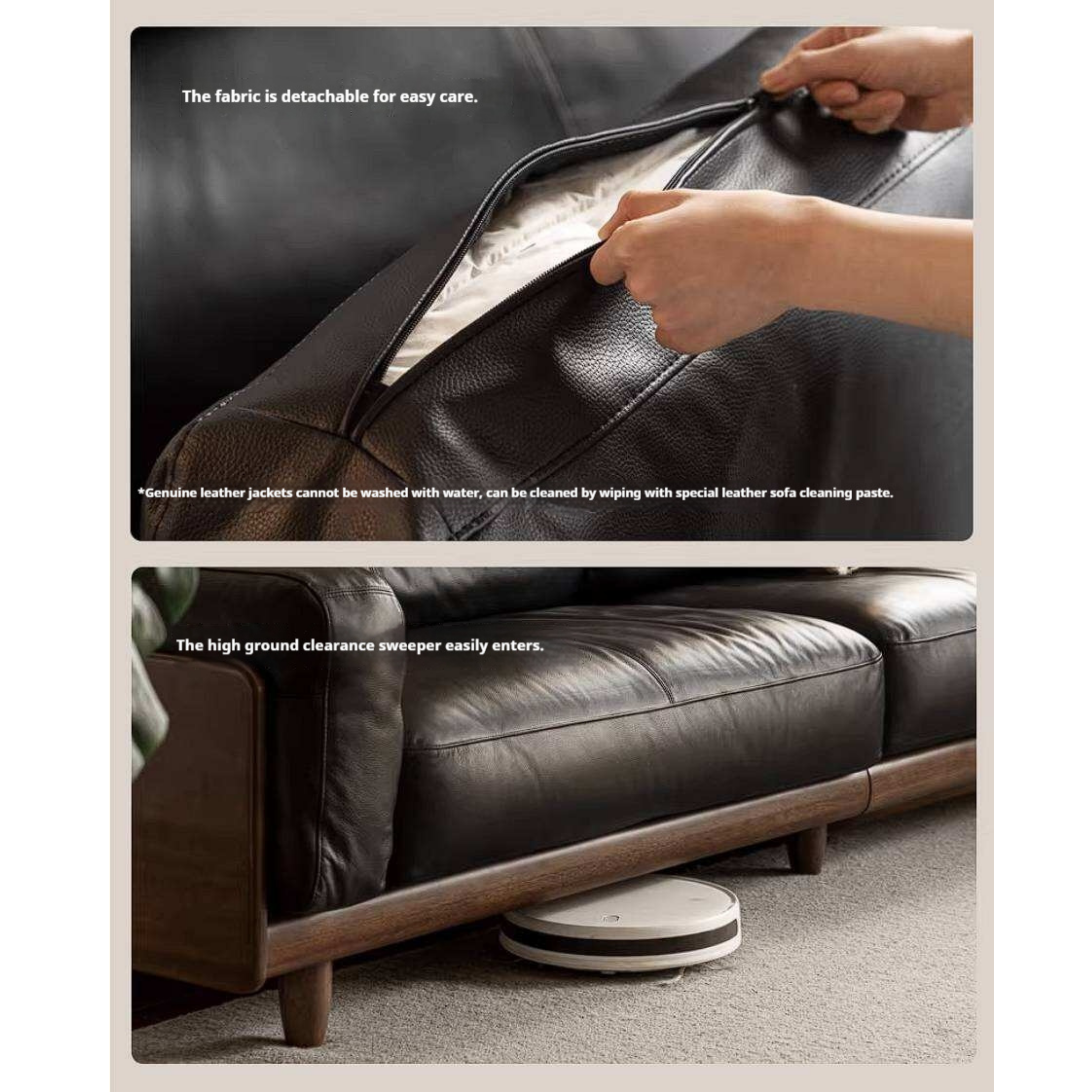 Golden Pear Solid Wood Genuine leather Sofa with Italian Light Luxury Design