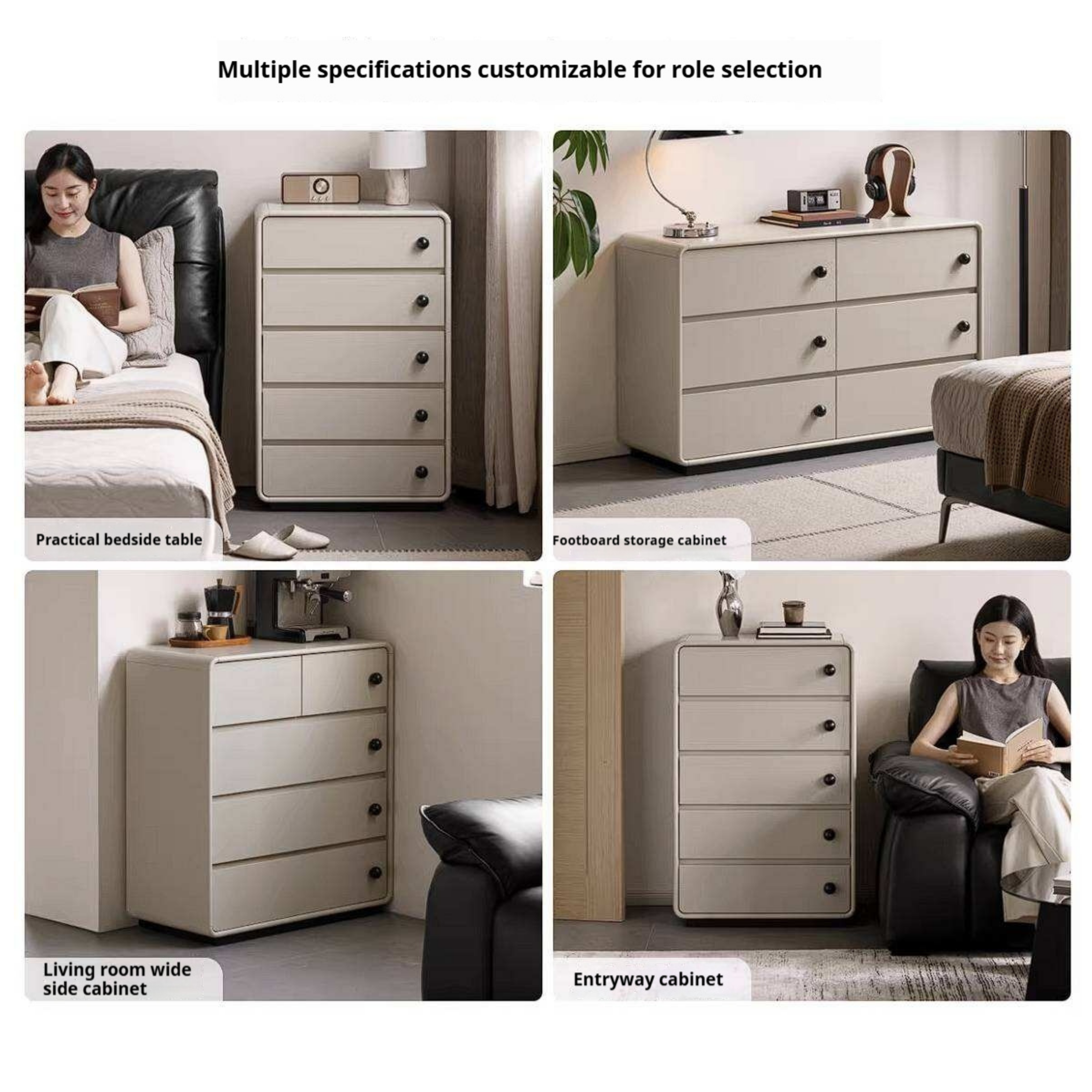 Rubberwood Solid Contemporary Two-Tone Dresser with Rounded Edge Frame and Minimalist Modular Design
