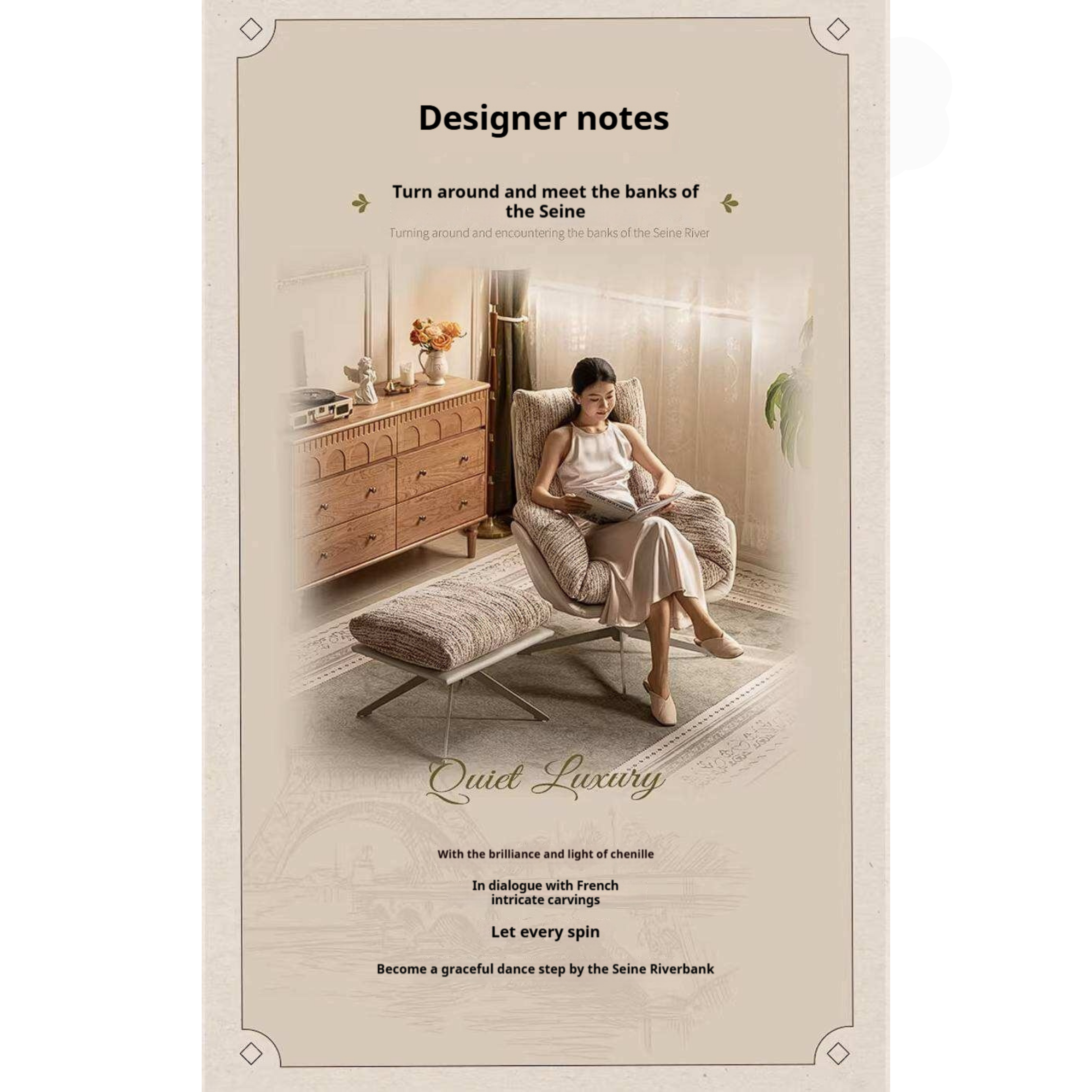 French Style Swivel Accent Chair with Removable Washable Fabric
