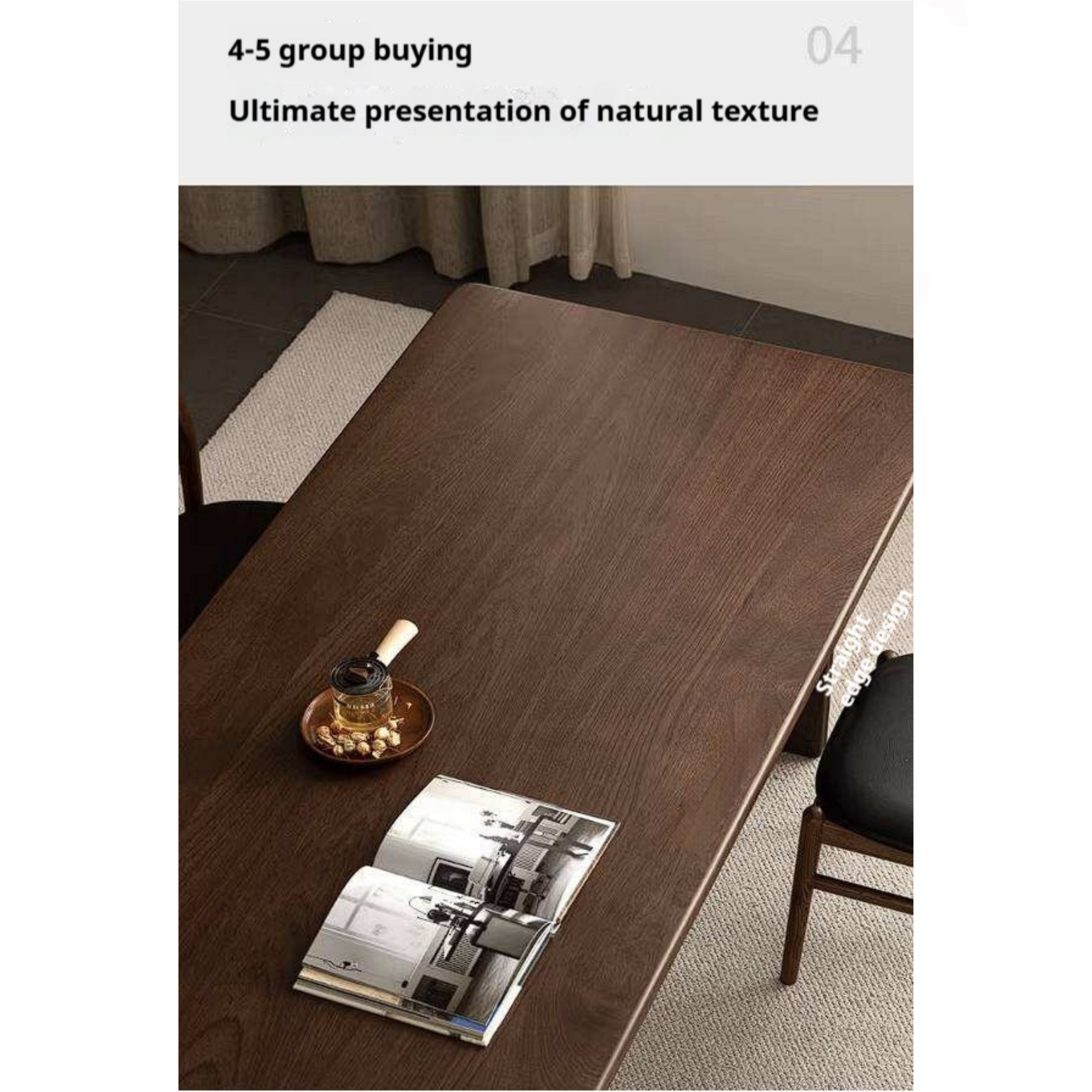 Sandalwood Solid Wood Dining Table with Thick Rectangular Top