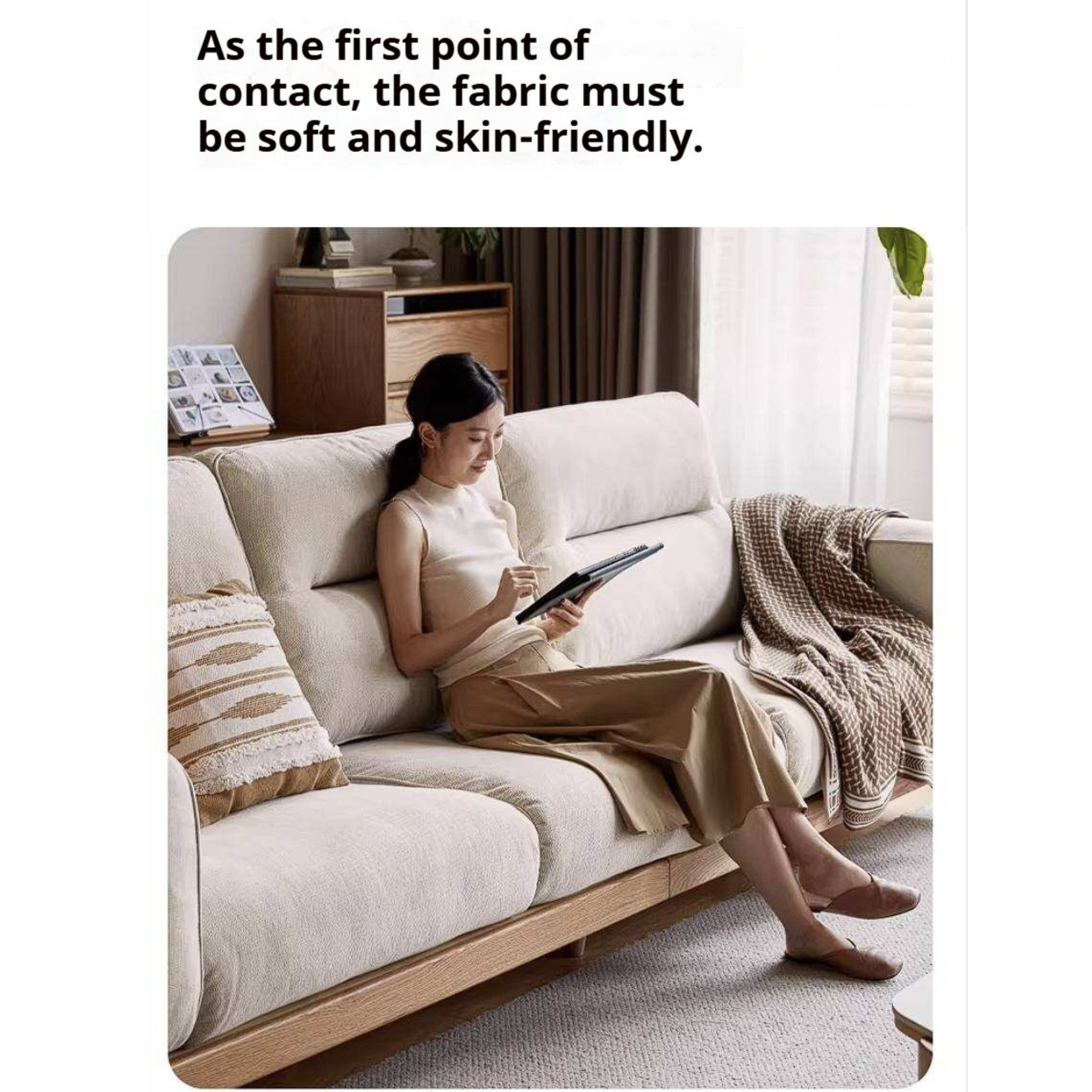 Oak, Ash Solid Wood Sofa with Exposed Wood Frame Arms