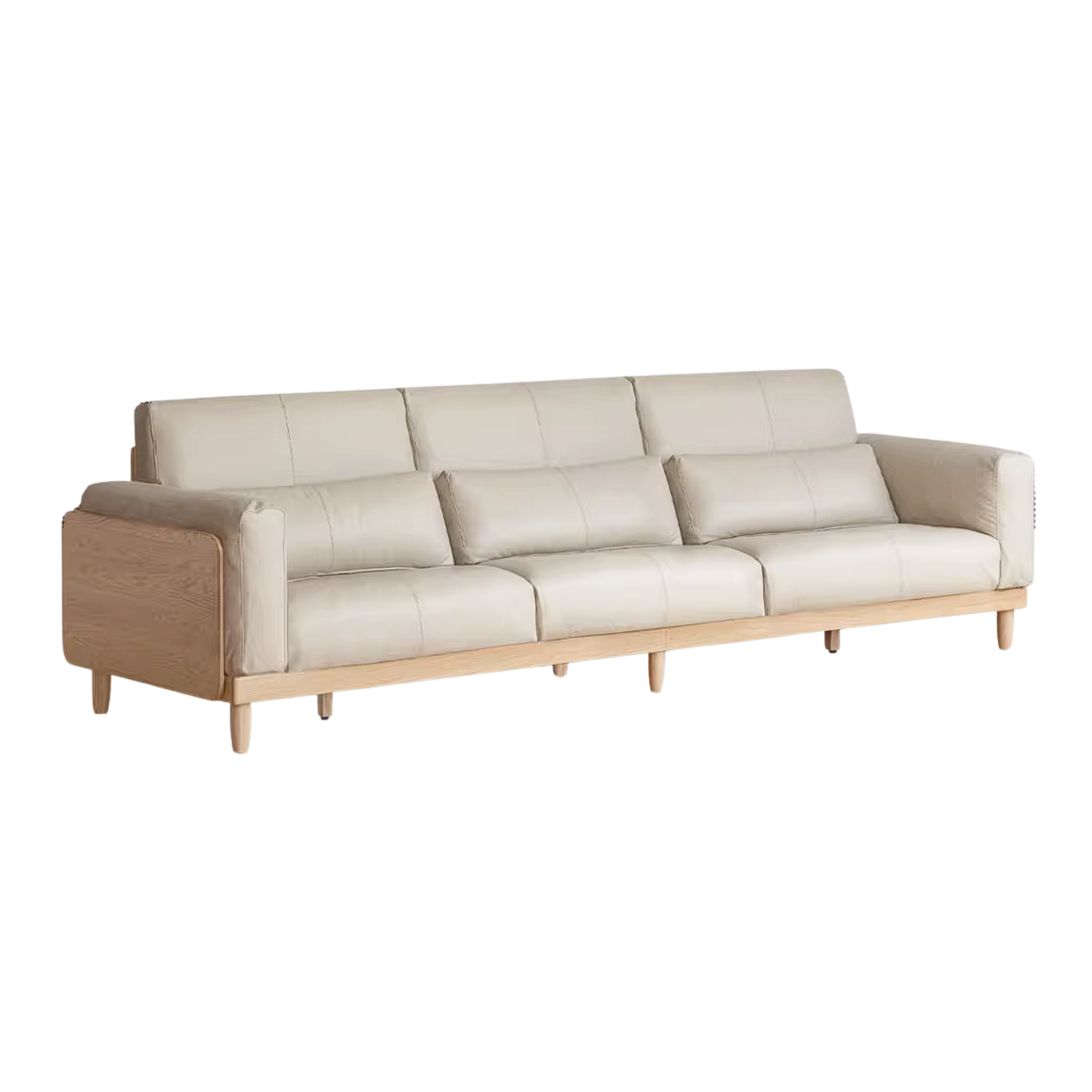 Oak Solid Wood Sofa with Rounded Arms, Low-Profile Design