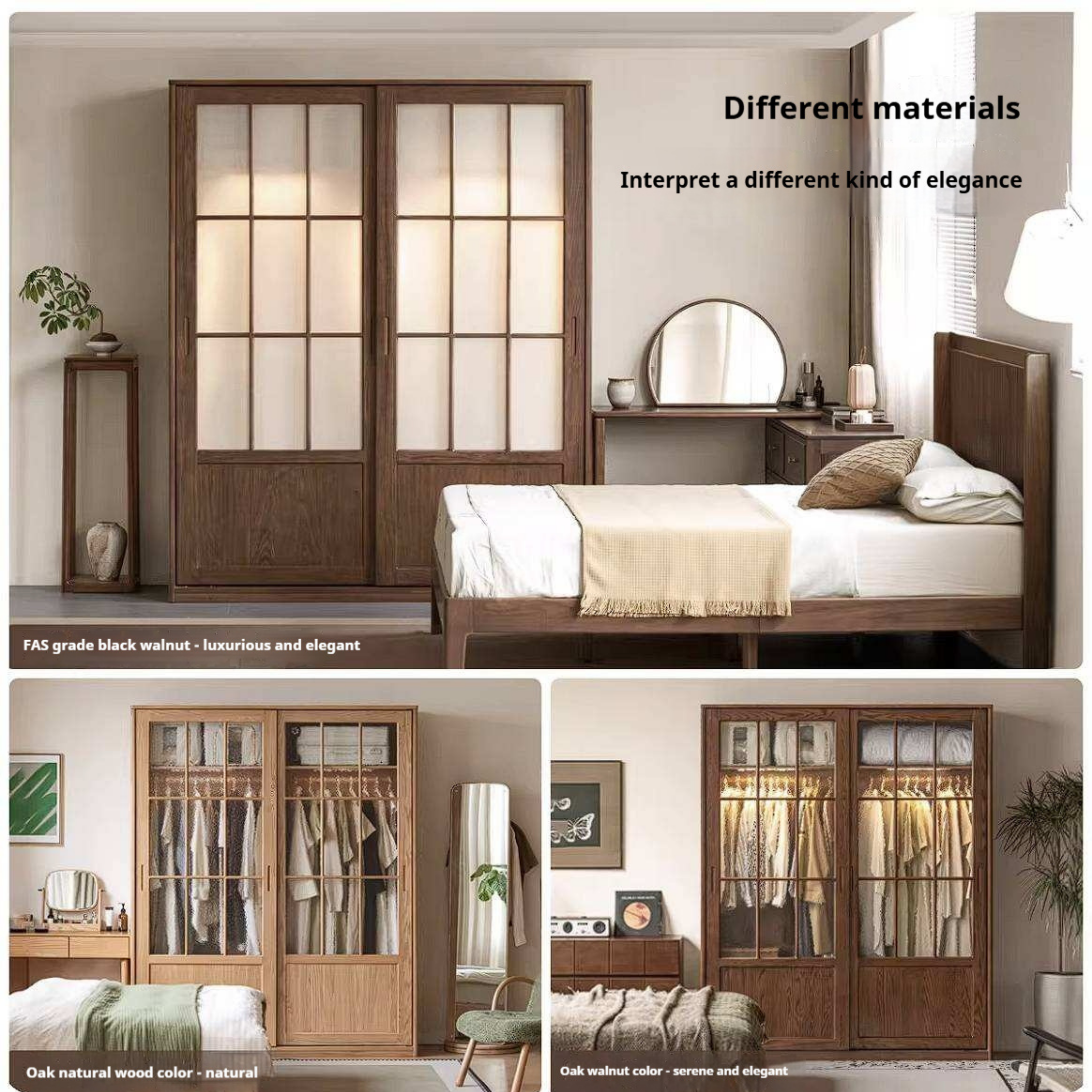 Oak Solid Wood Wardrobe Cabinet with Minimalist Songshi Storage