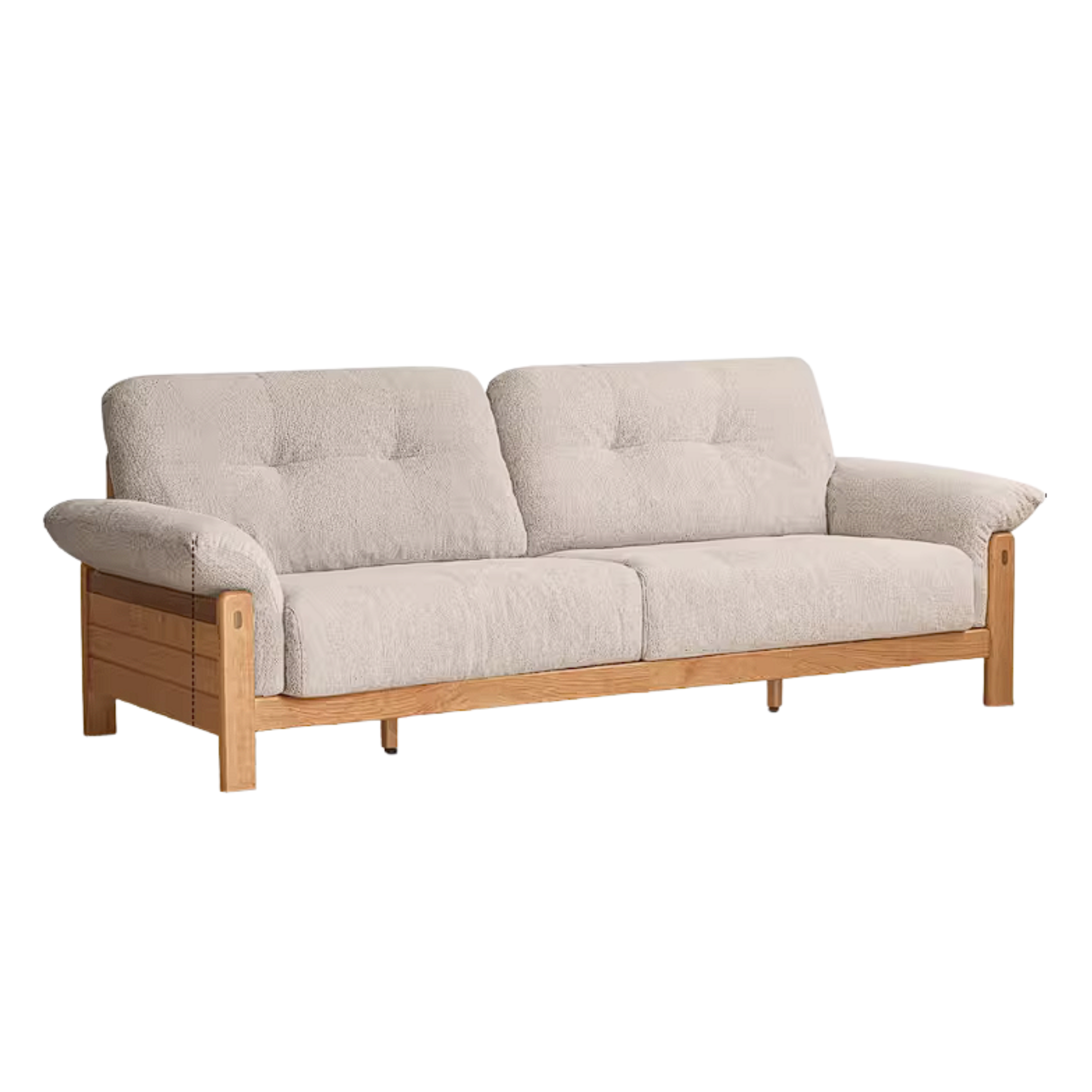 Cherry Solid Wood Vintage Frame Chenille Sofa with Exposed Slatted Arms
