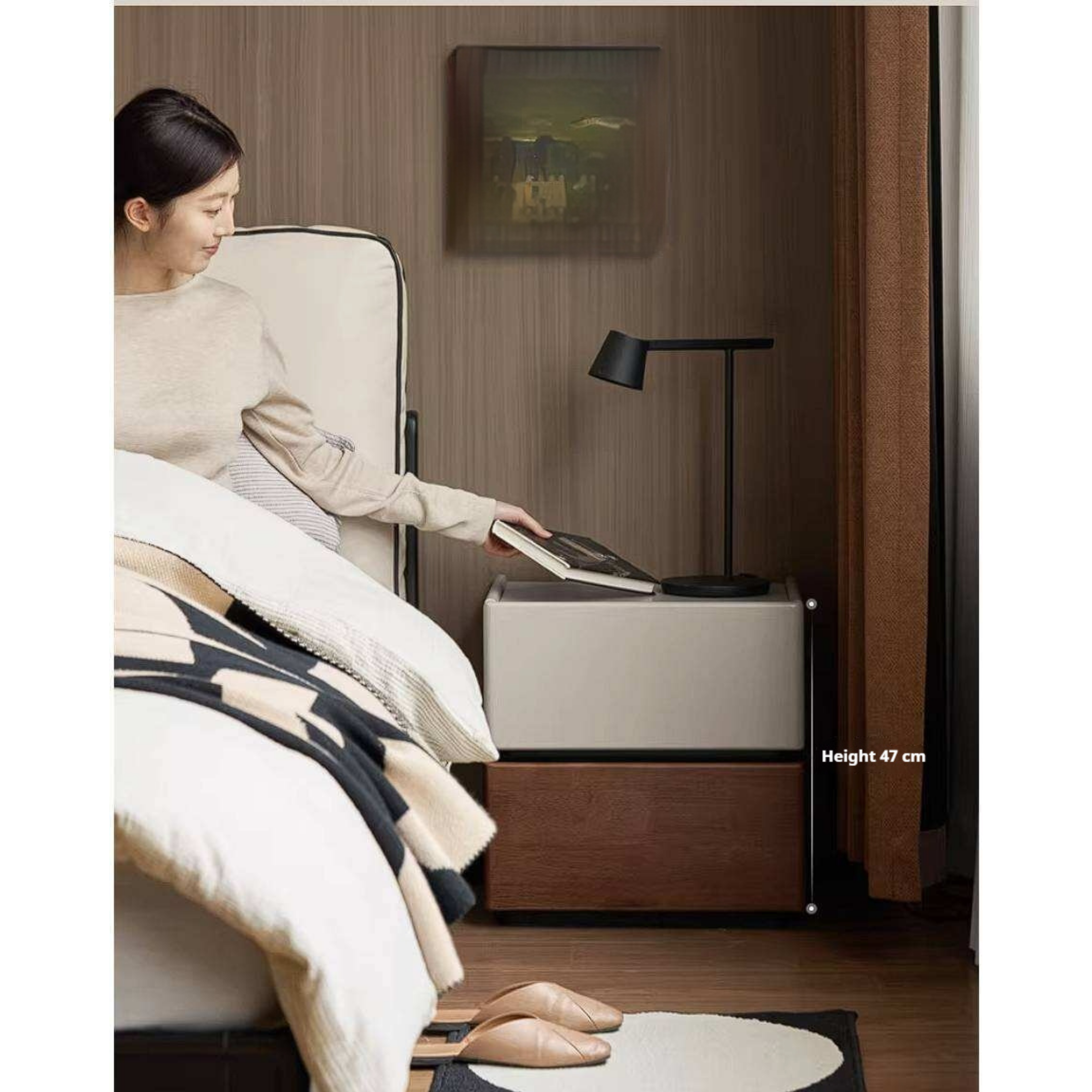 Rubberwood Solid Wood Bedside Cabinet with Modern Simple Storage