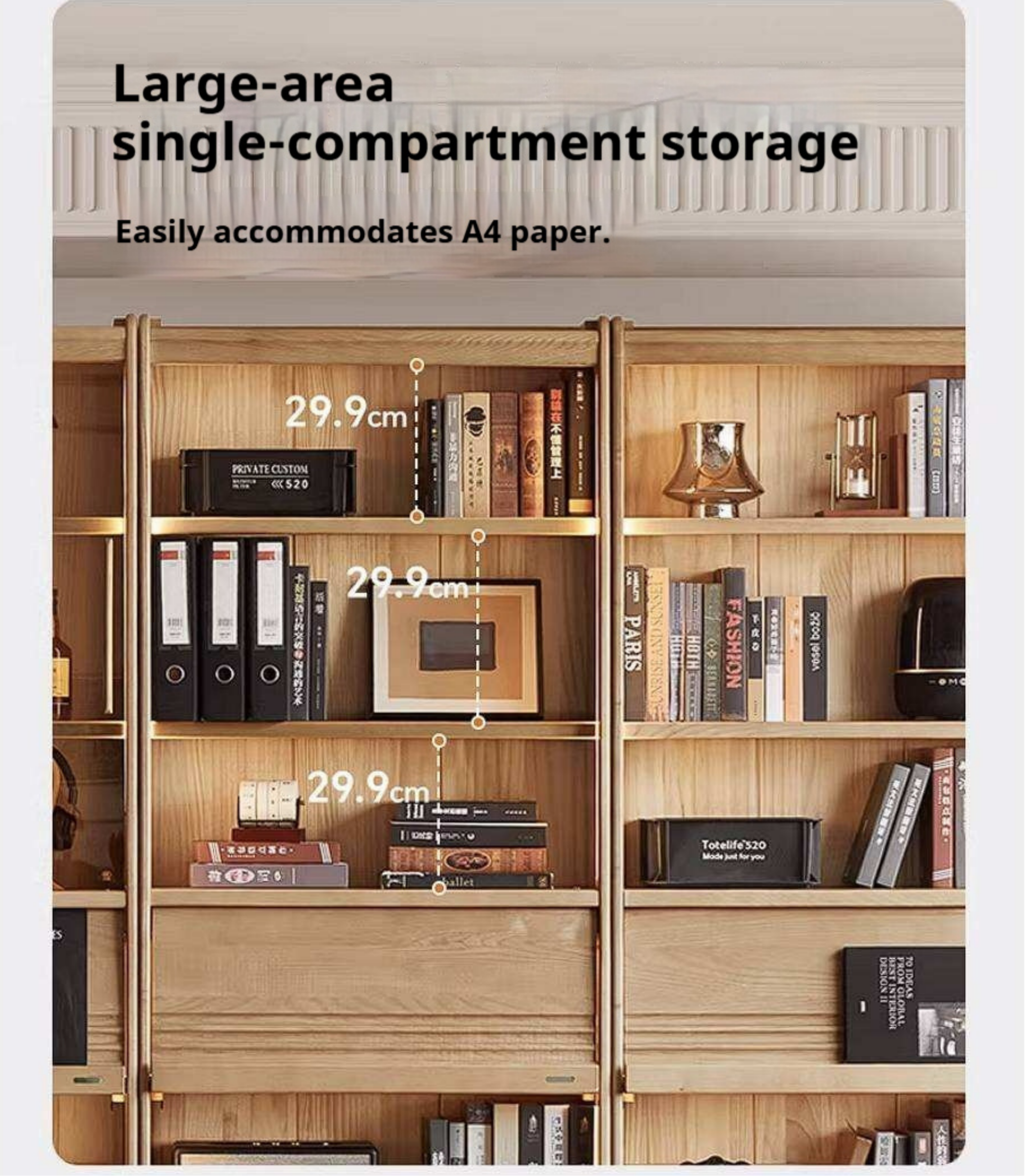 Ash Solid Wood Bookshelf with Wall Mounted Display Cabinet Design
