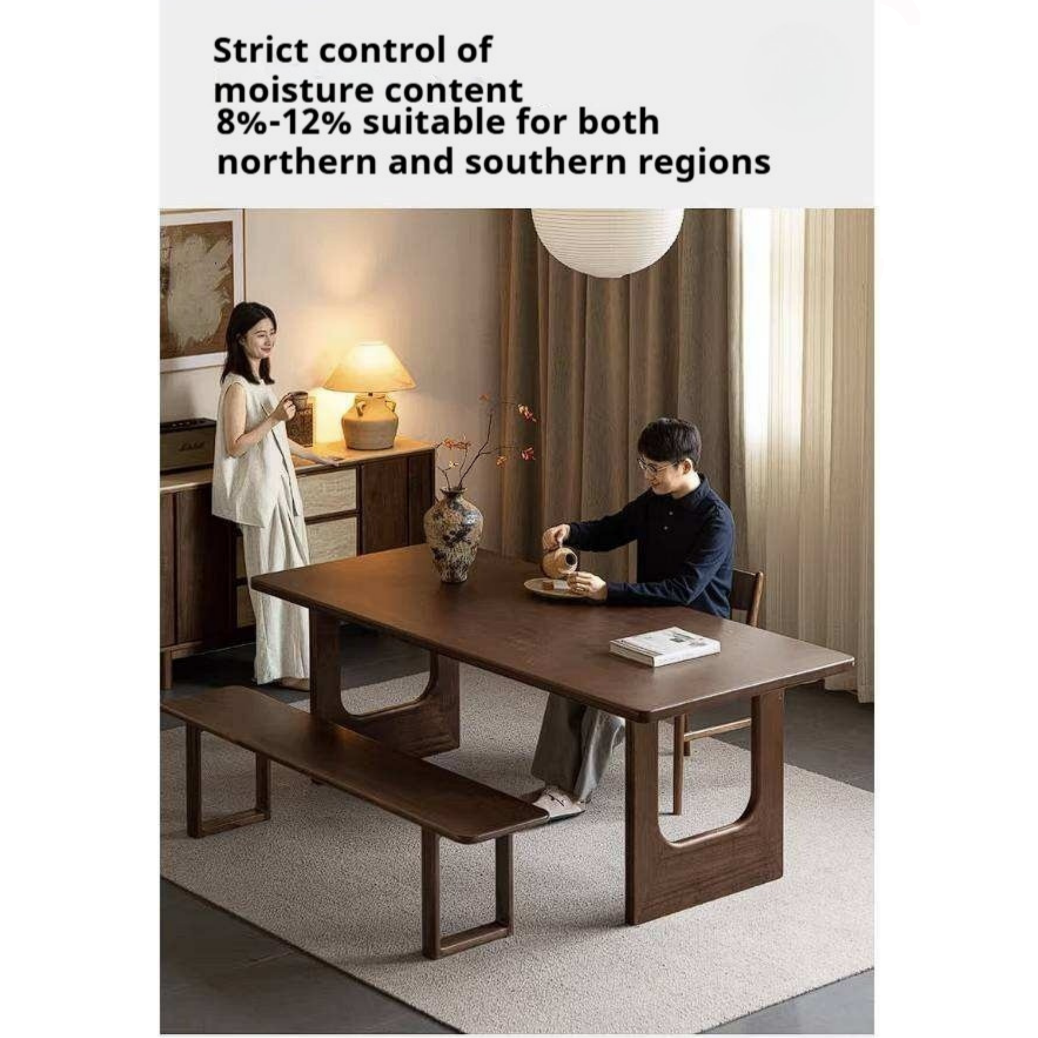 Sandalwood Solid Wood Dining Table with Thick Rectangular Top