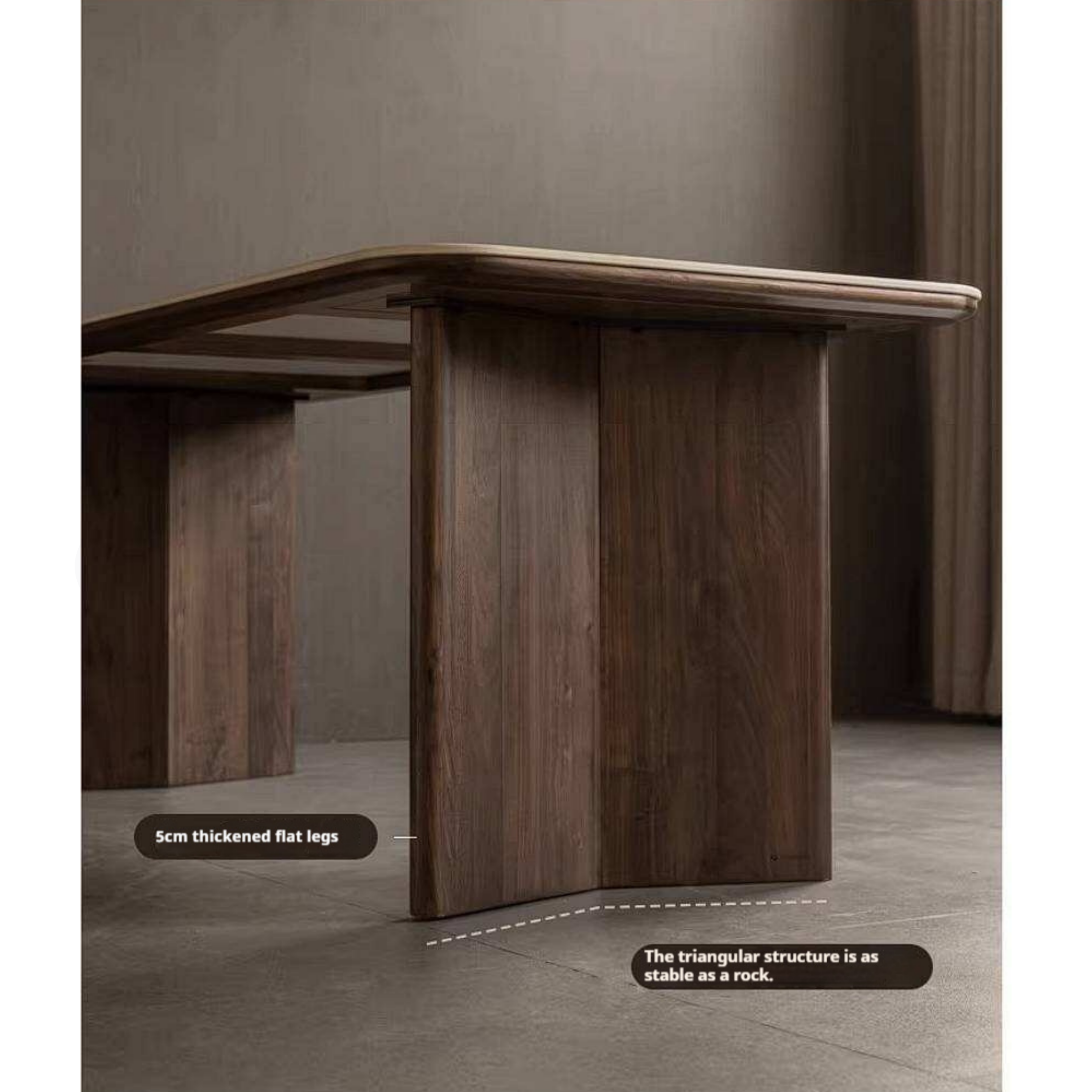 Black Walnut Solid Wood Trestle Dining Table with Stone Top and Panel Legs