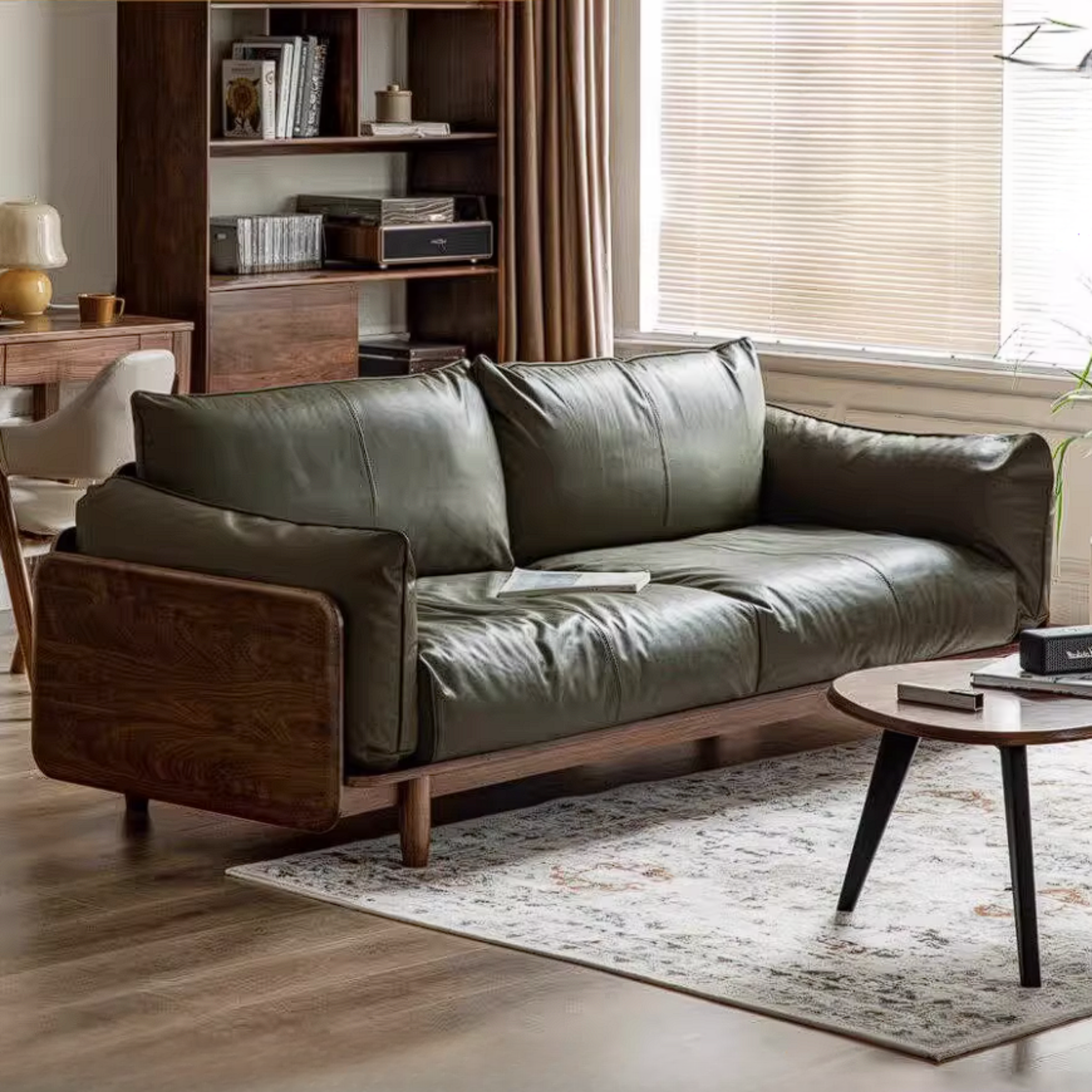 Black Walnut Solid Wood Sofa with Minimalist Design
