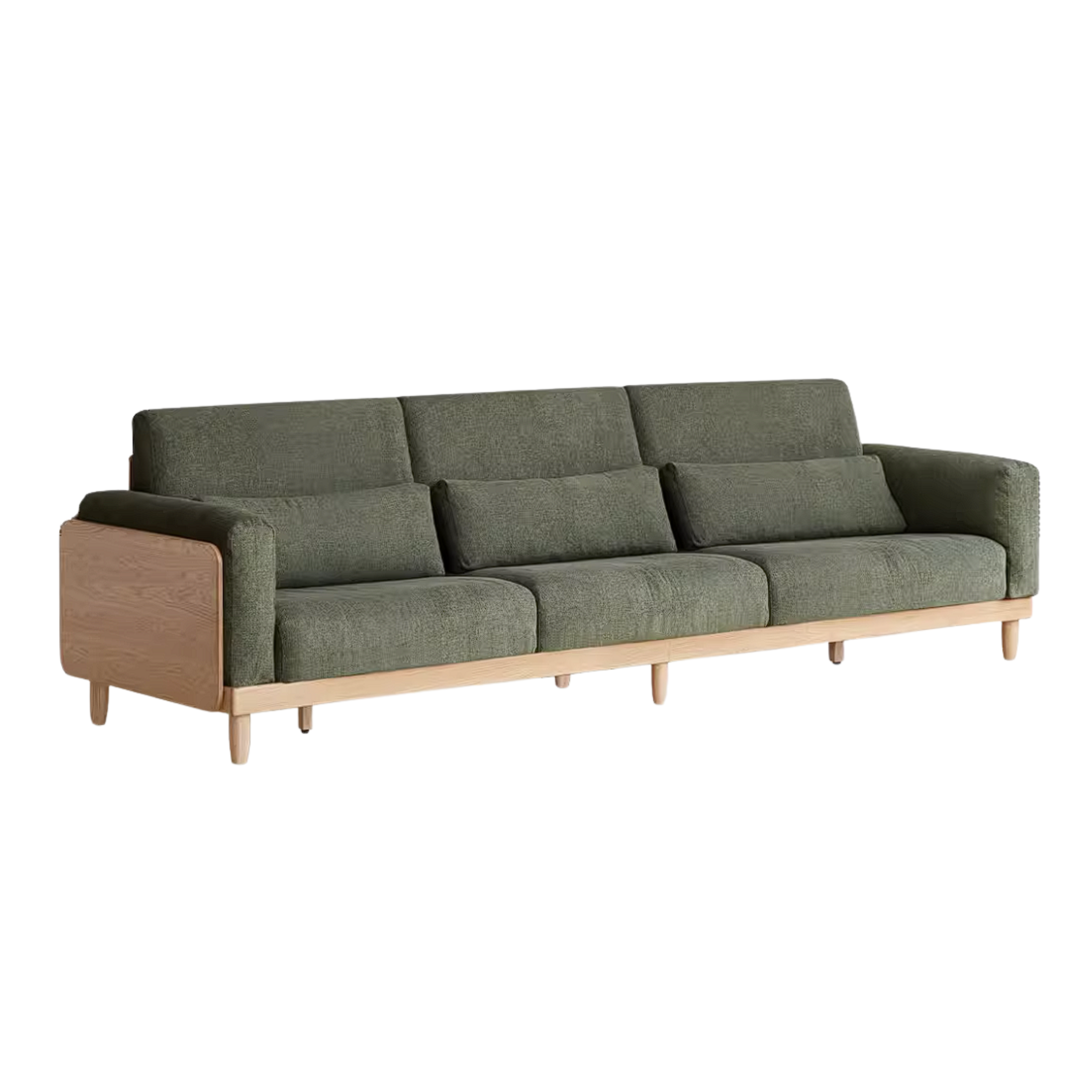 Oak Solid Wood Sofa with Rounded Arms, Low-Profile Design