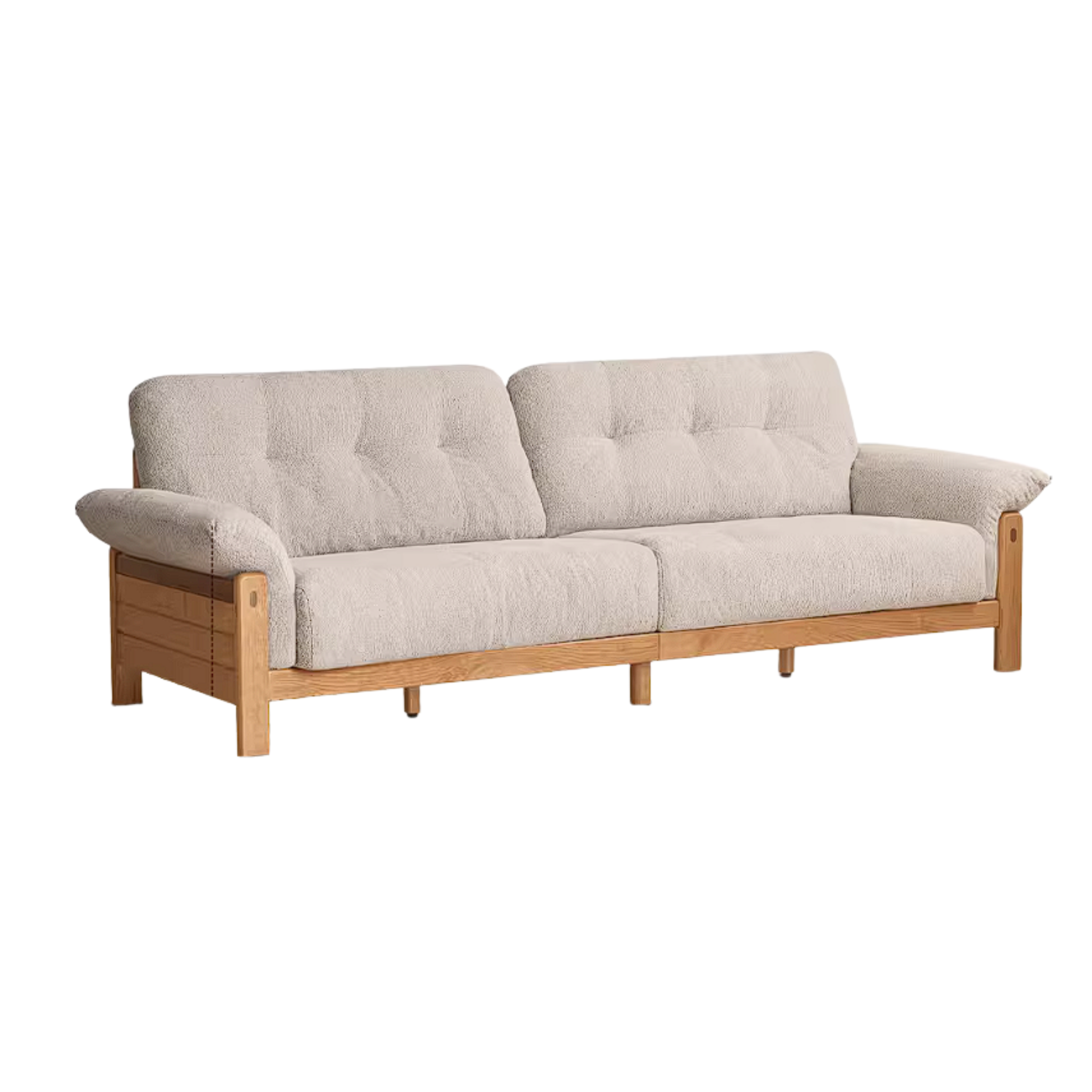 Cherry Solid Wood Vintage Frame Chenille Sofa with Exposed Slatted Arms