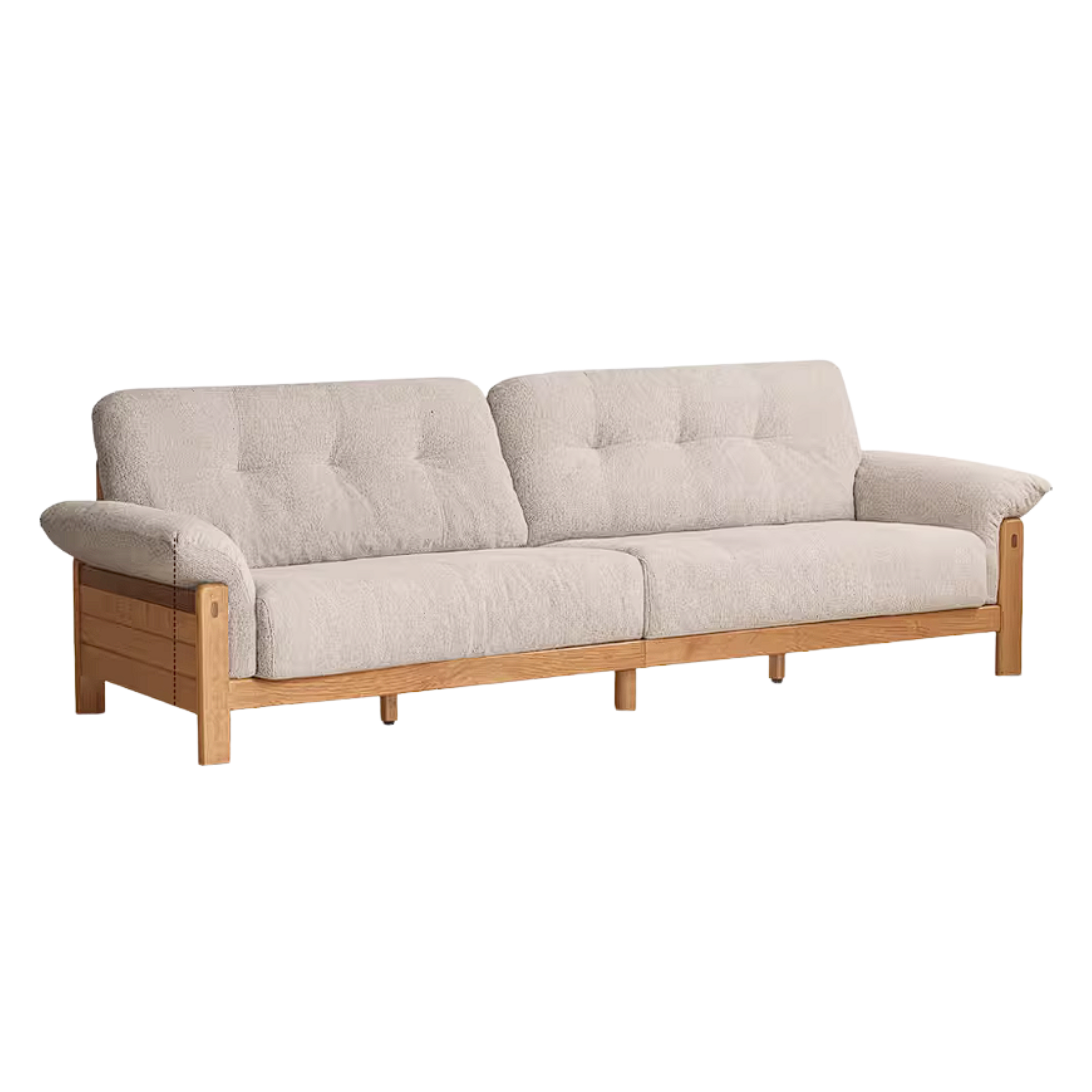 Cherry Solid Wood Vintage Frame Chenille Sofa with Exposed Slatted Arms
