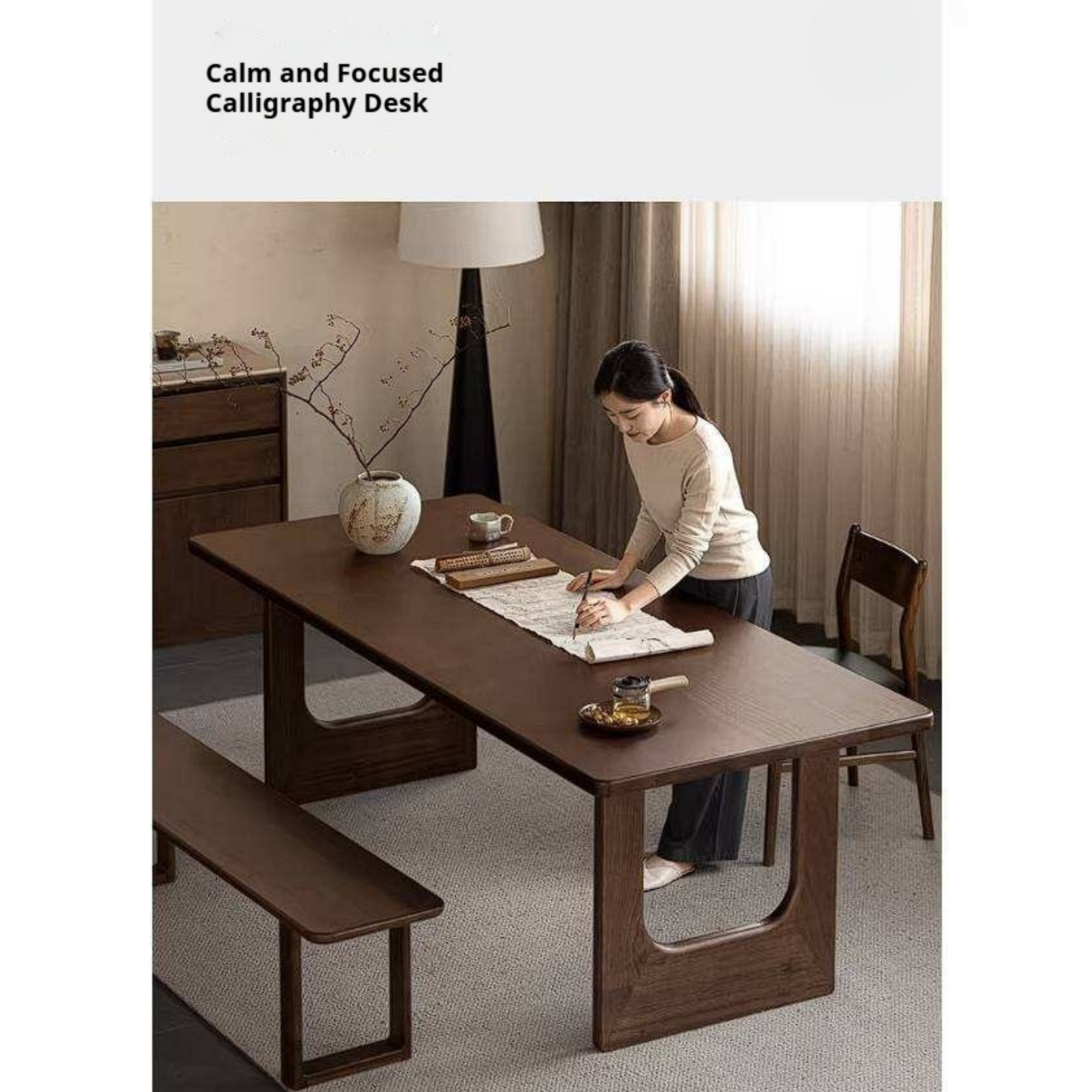 Sandalwood Solid Wood Dining Table with Thick Rectangular Top