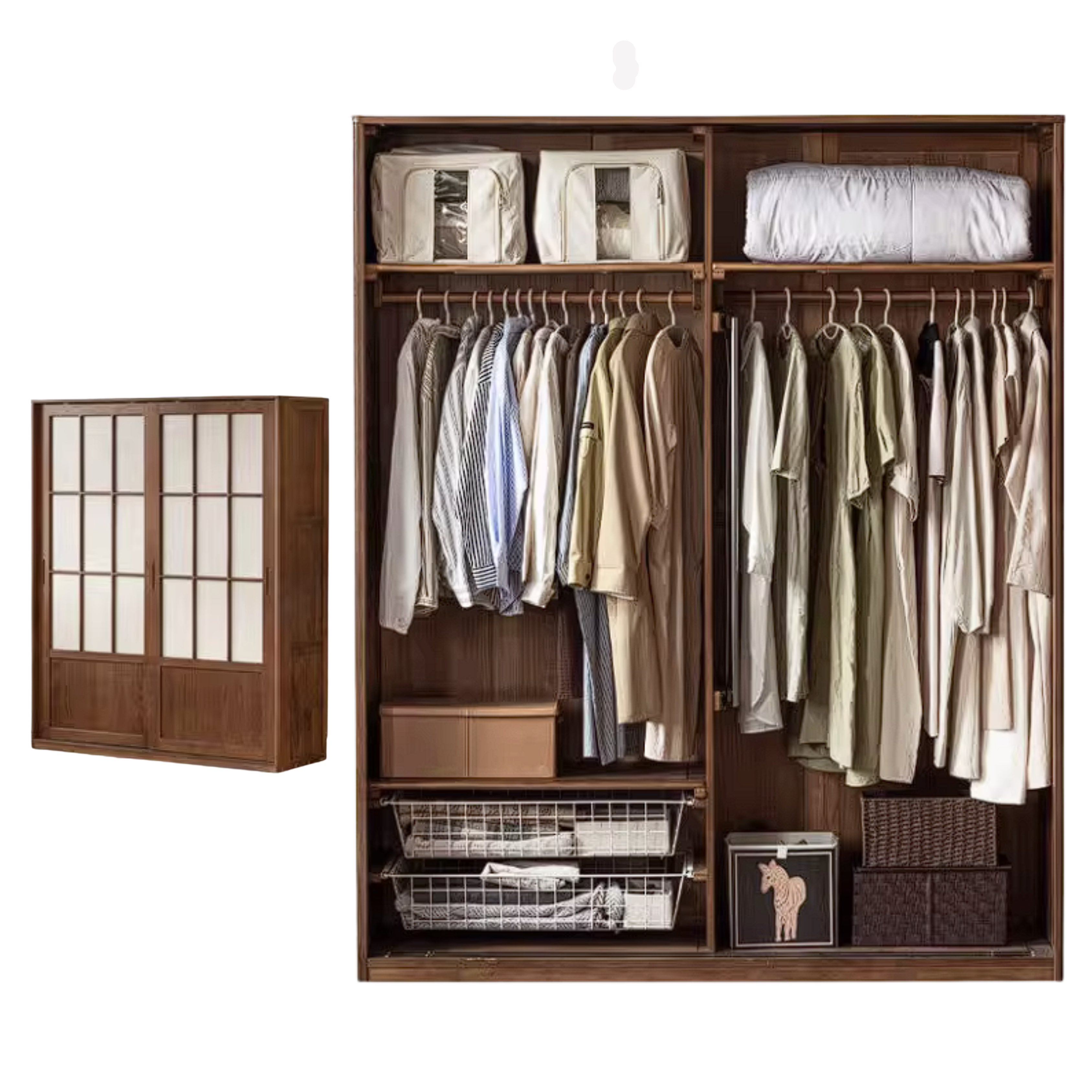 Oak Solid Wood Wardrobe with Songshi Aesthetic Storage Design