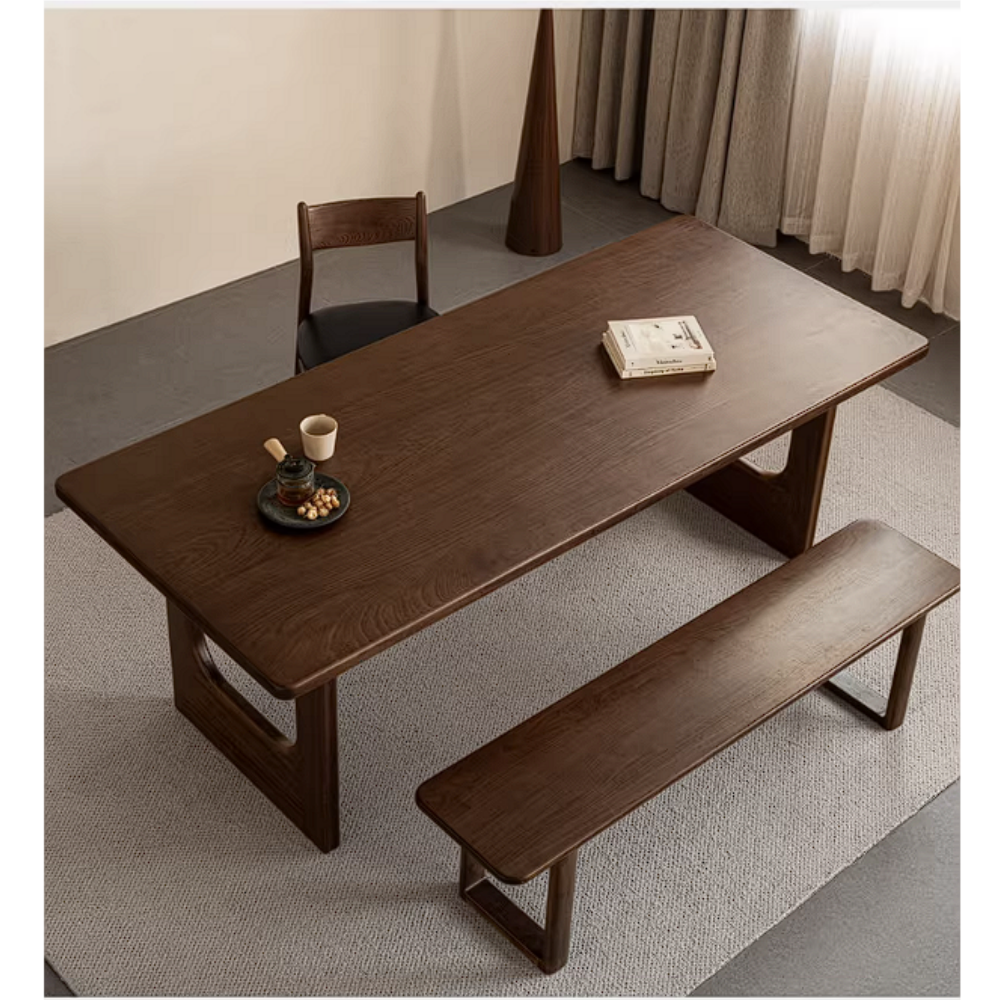 Sandalwood Solid Wood Dining Table with Thick Rectangular Top