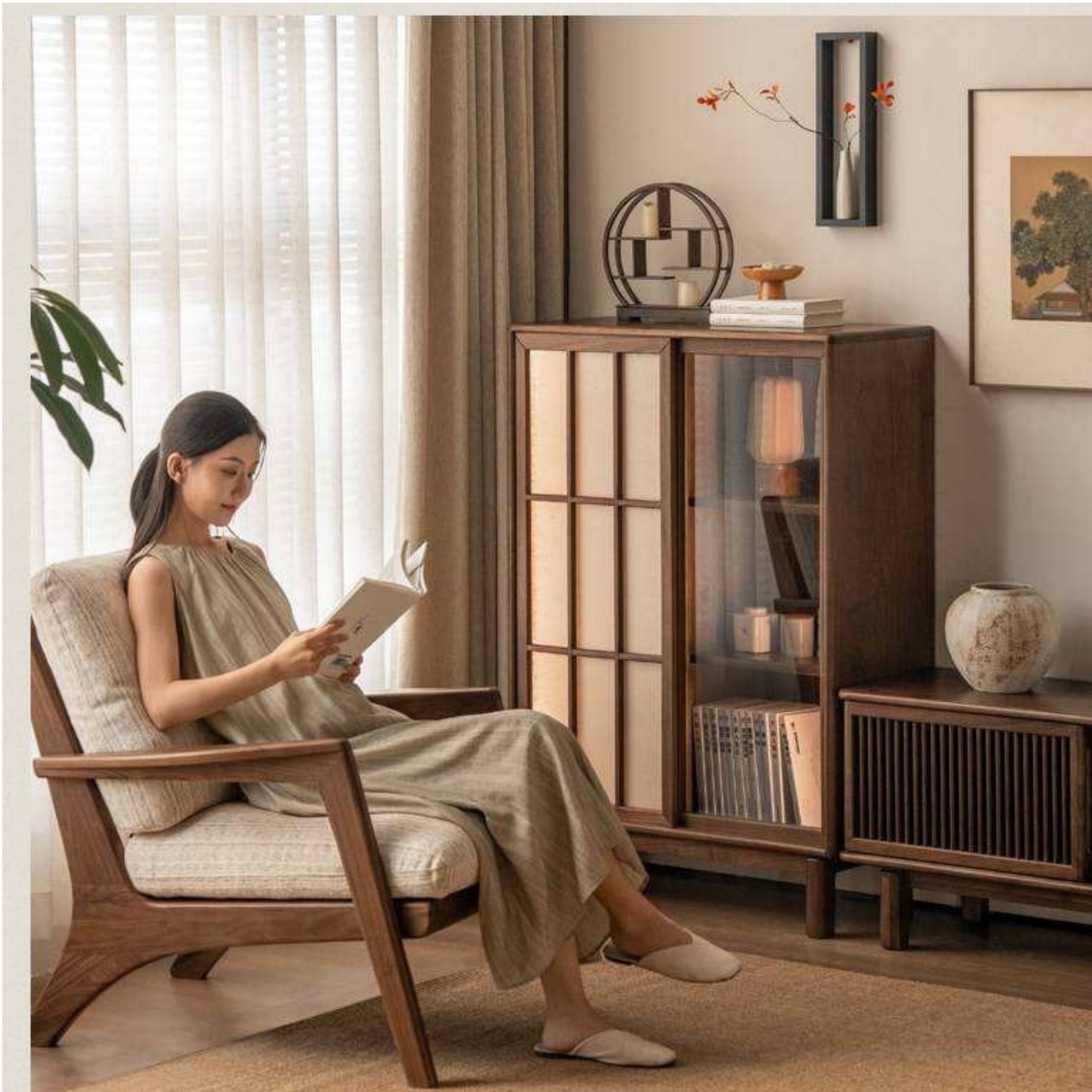 Black Walnut Solid Wood Side Cabinet with Elegant Display and Storage Design