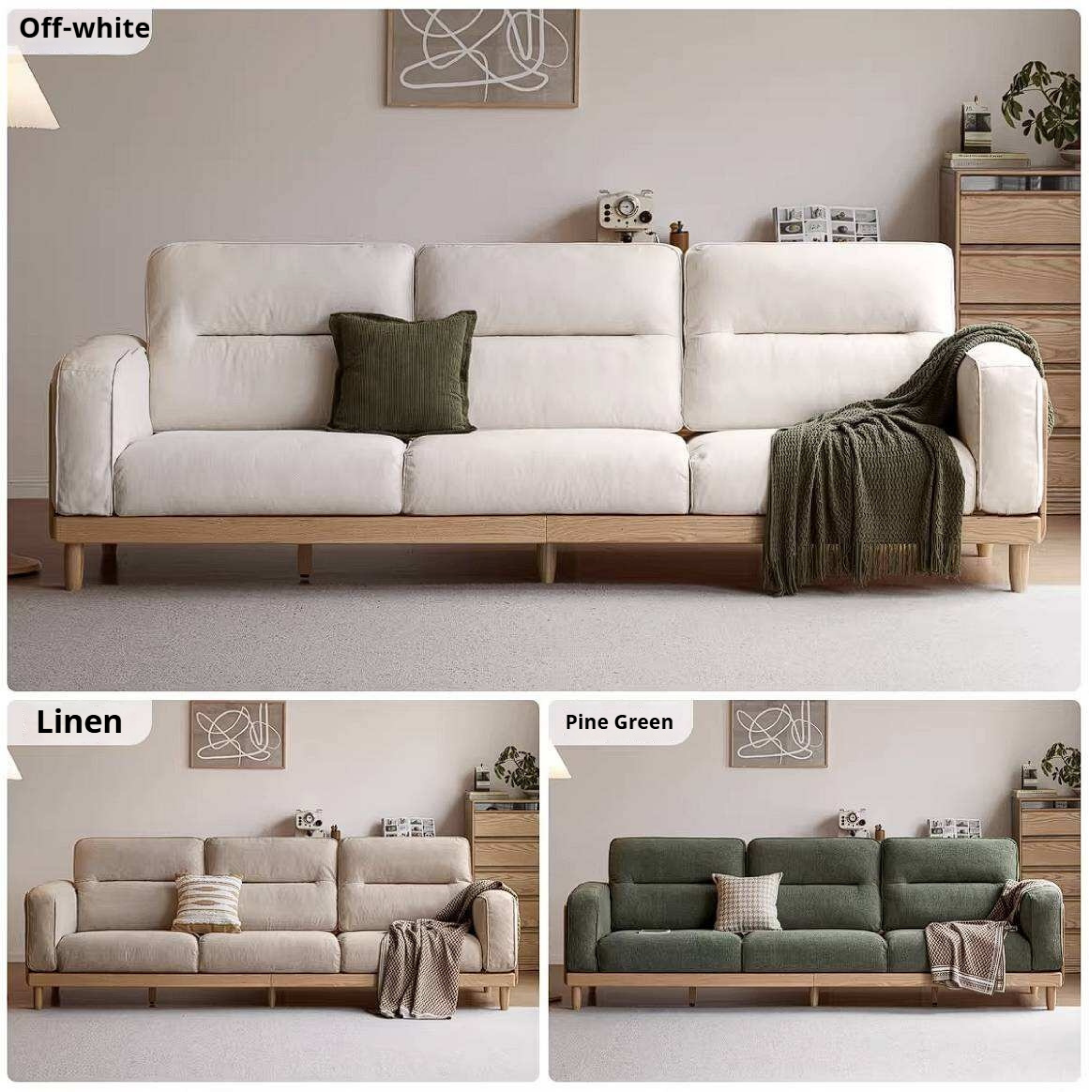 Oak, Ash Solid Wood Sofa with Exposed Wood Frame Arms