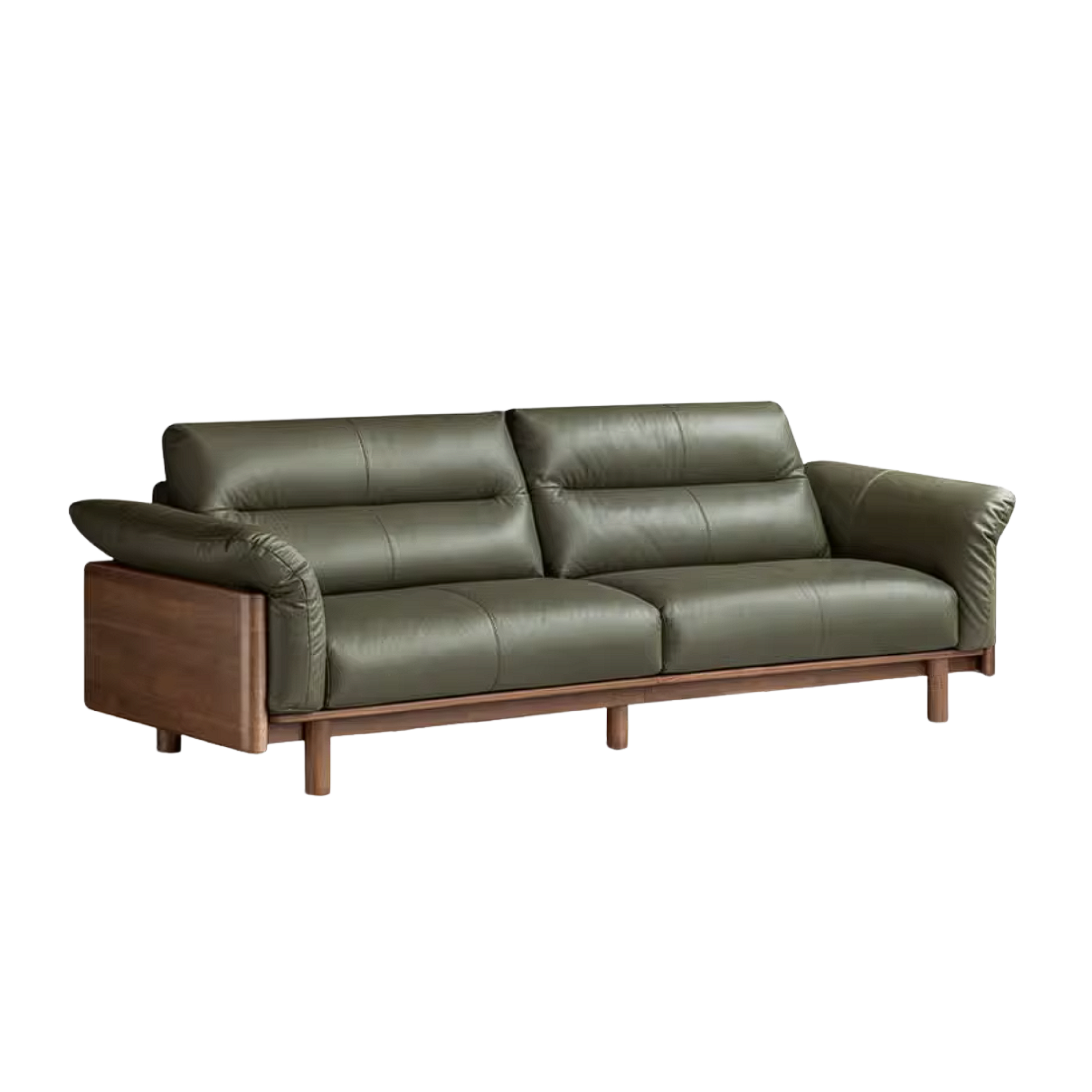 Black Walnut Solid Wood Genuine Leather Sofa with High Back