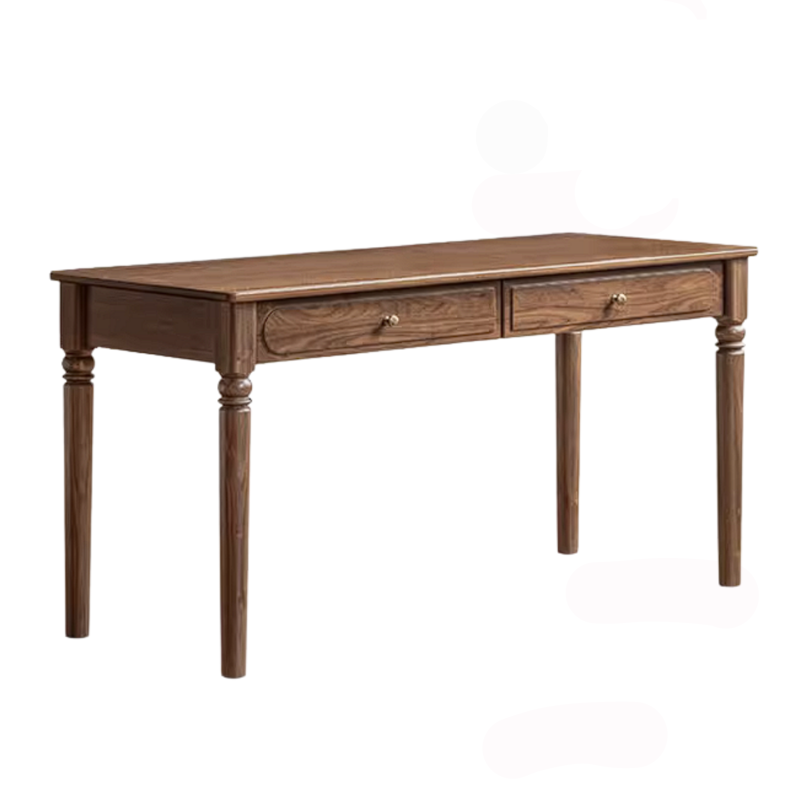 Black Walnut Solid Wood French Vintage Writing Desk with Arched Cane Door Hutch and Turned Spindle Legs