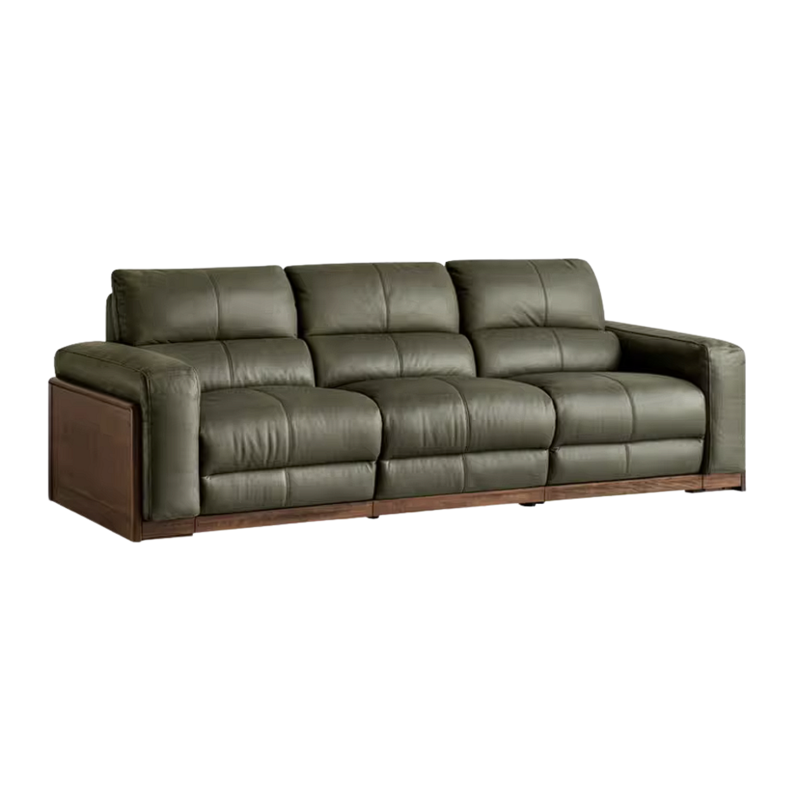 Black Walnut Solid Wood Genuine Leather Reclining Sofa with Zero Wall Clearance