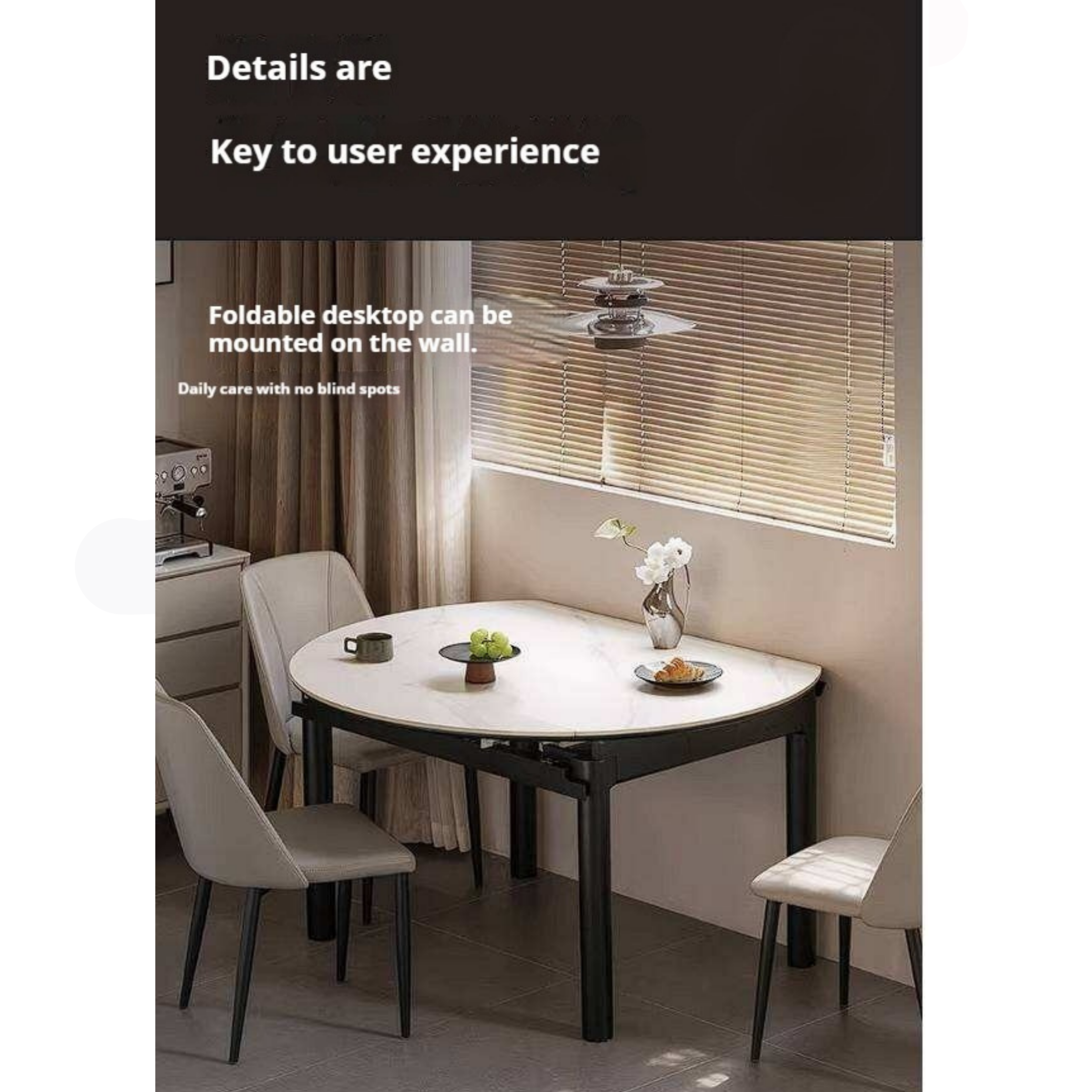 Rubberwood Solid Wood Extendable Round Dining Table with Stone Top