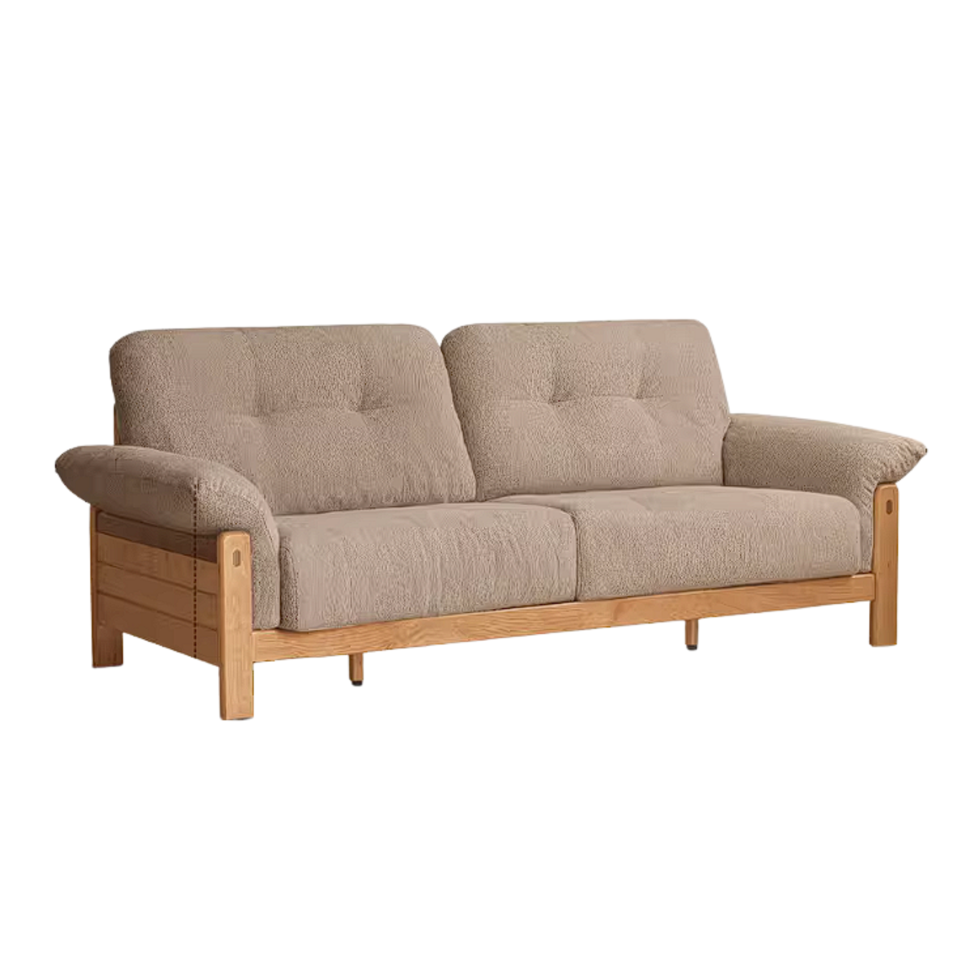 Cherry Solid Wood Vintage Frame Chenille Sofa with Exposed Slatted Arms