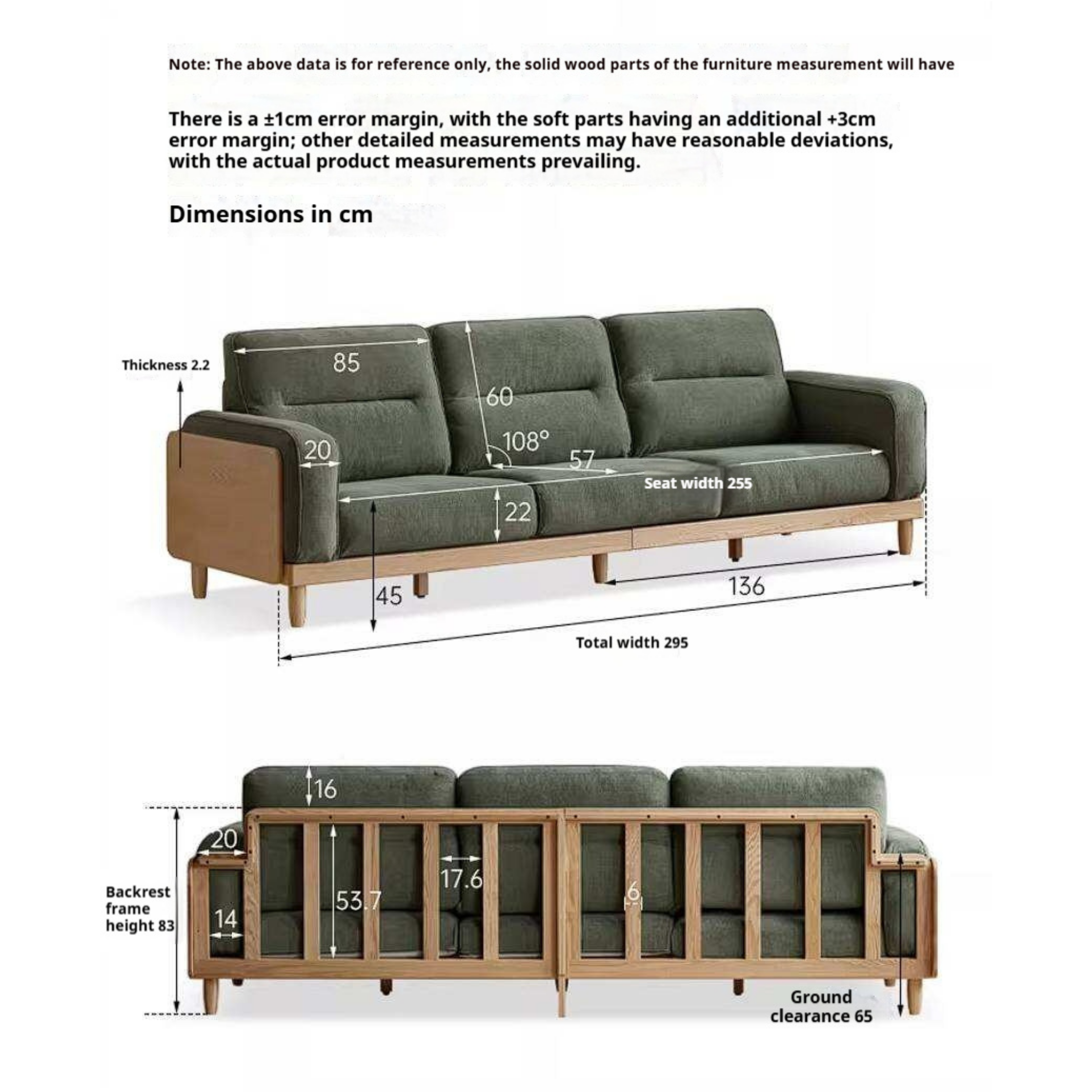 Oak, Ash Solid Wood Sofa with Exposed Wood Frame Arms