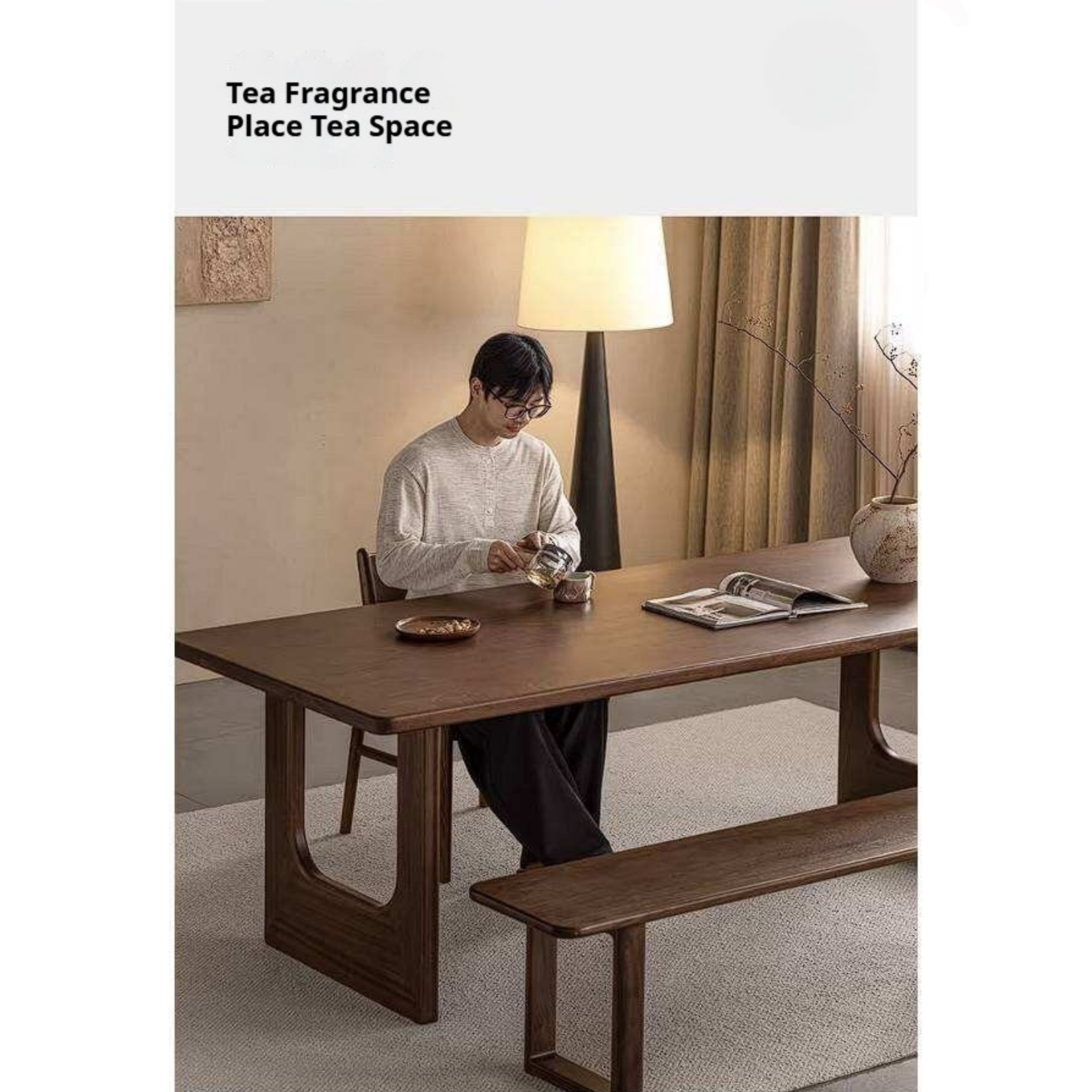Sandalwood Solid Wood Dining Table with Thick Rectangular Top