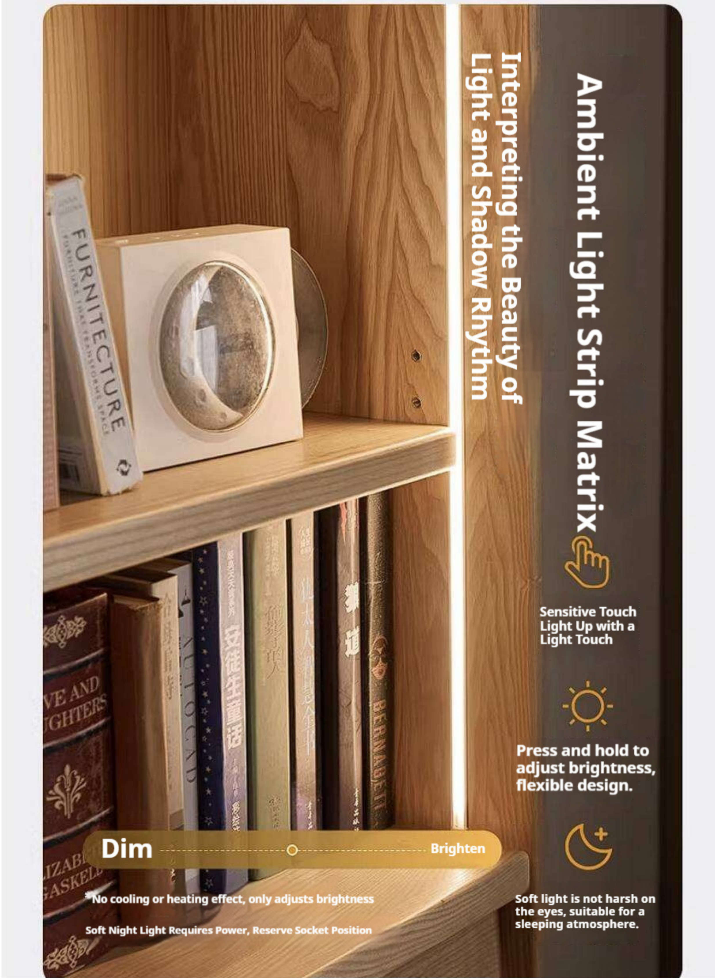 Ash Solid Wood Bookshelf with Wall Mounted Display Cabinet Design