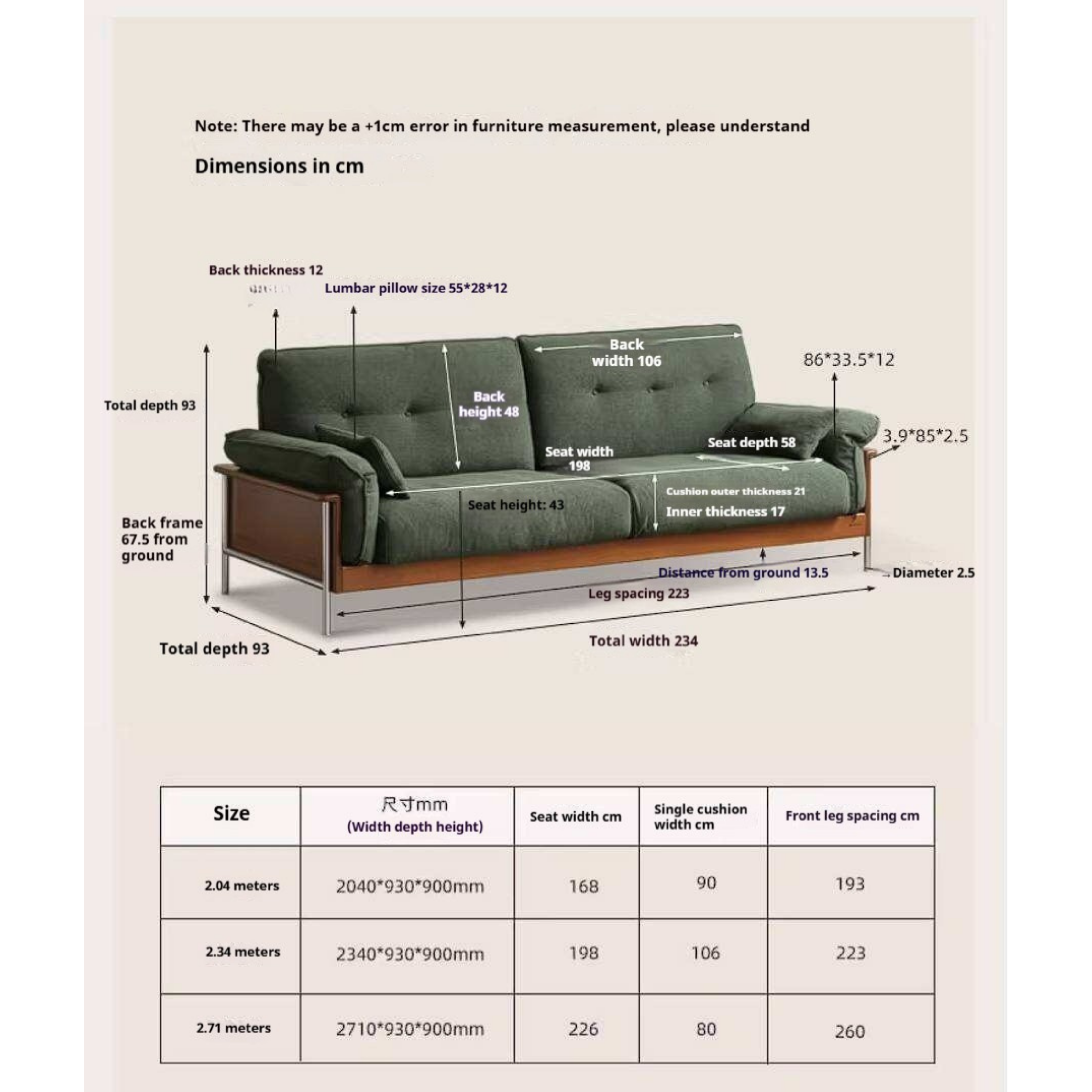 Poplar Solid Wood Sofa with Mid Century Inspired Design