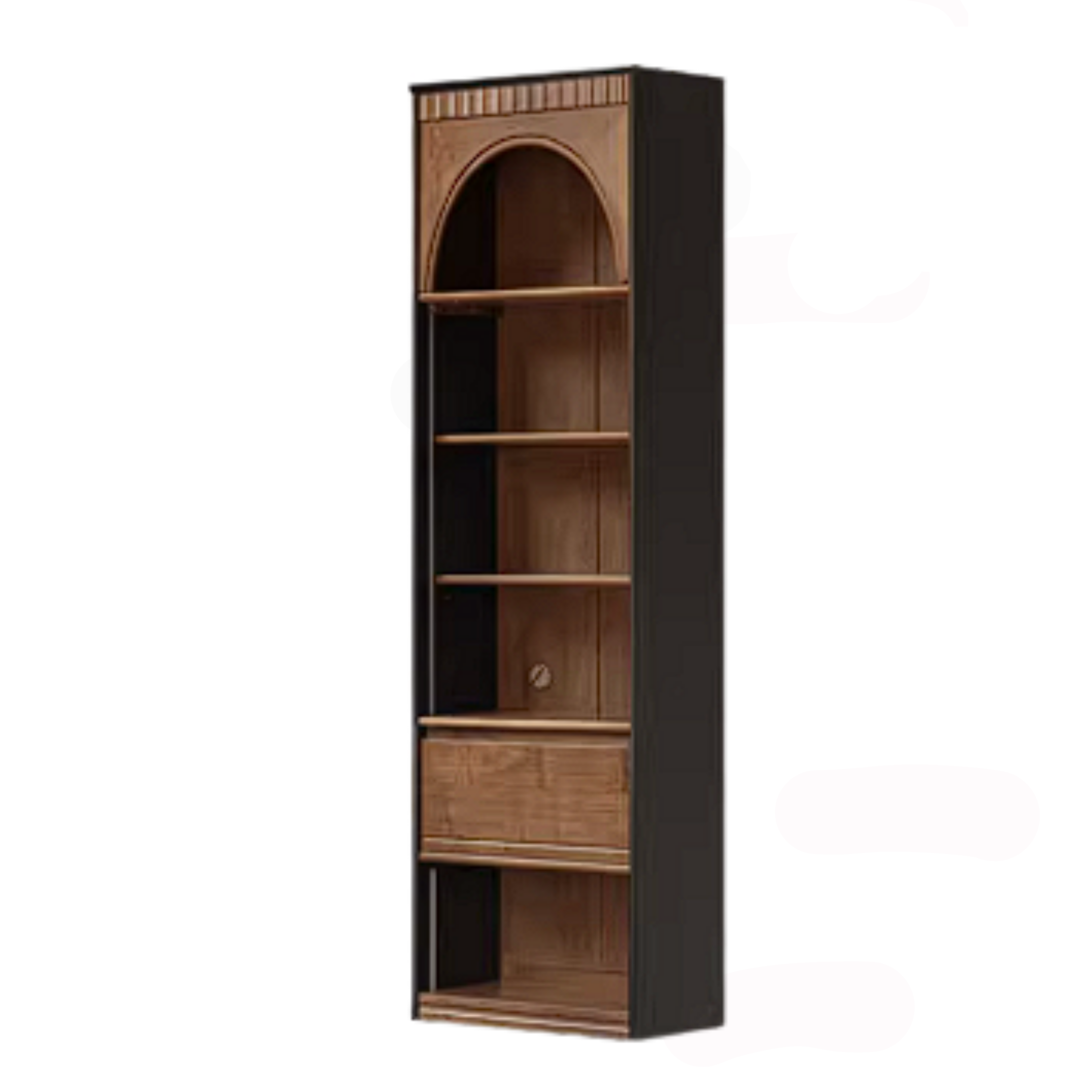 Black Walnut Solid Wood Bookcase with French Retro Display Cabinet