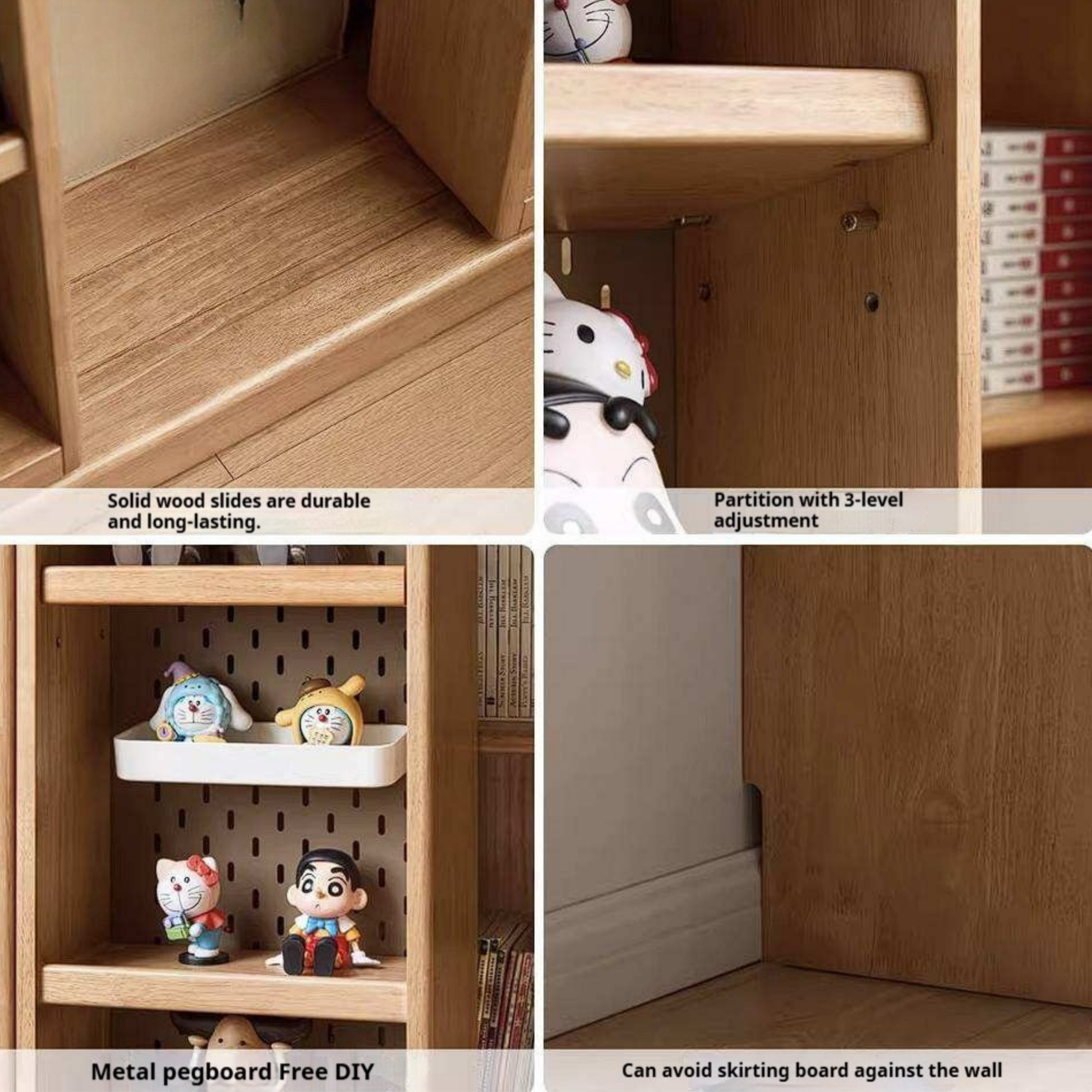 Rubberwood Solid Wood Bookshelf Floor-Standing Shelves and Sliding Doors