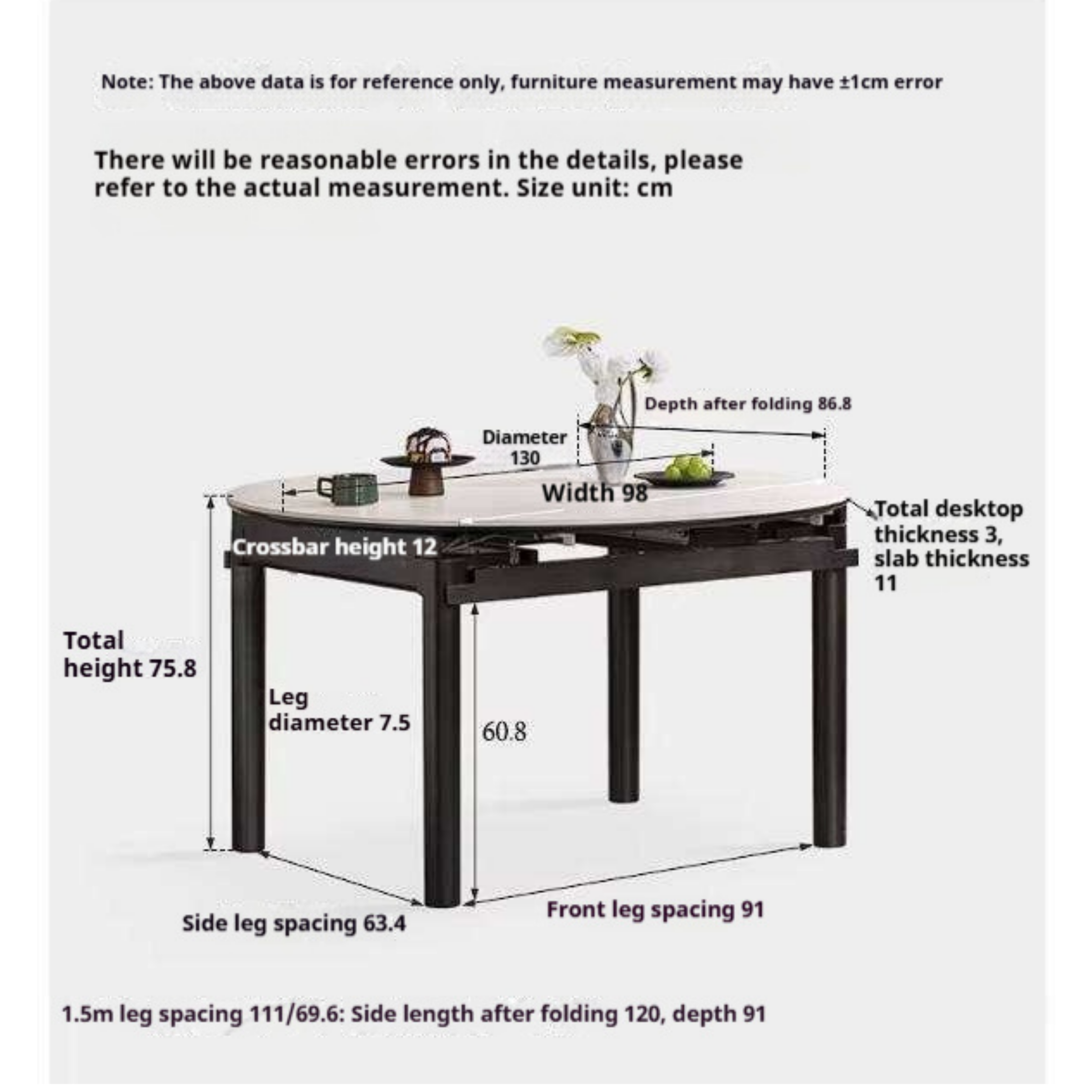 Rubberwood Solid Wood Extendable Round Dining Table with Stone Top