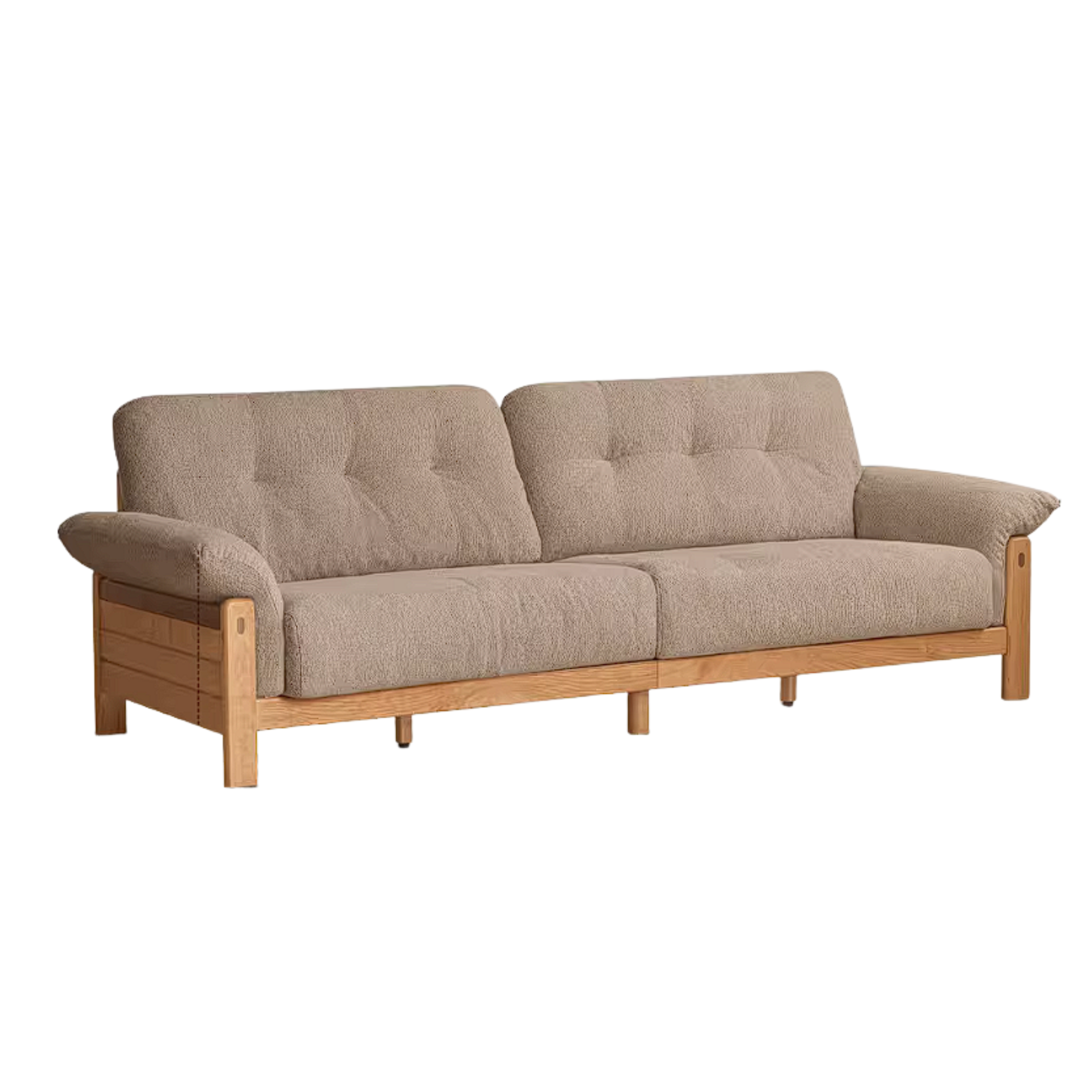 Cherry Solid Wood Vintage Frame Chenille Sofa with Exposed Slatted Arms