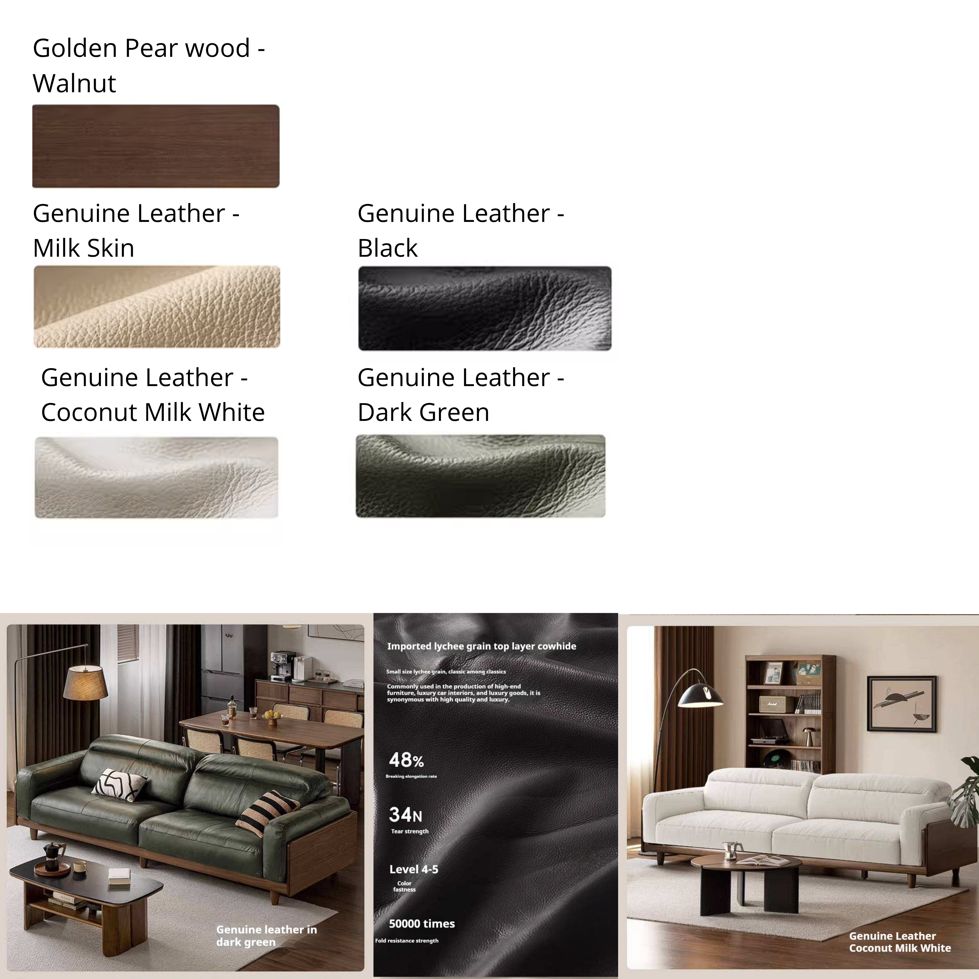 Golden Pear Solid Wood Genuine leather Sofa with Italian Light Luxury Design
