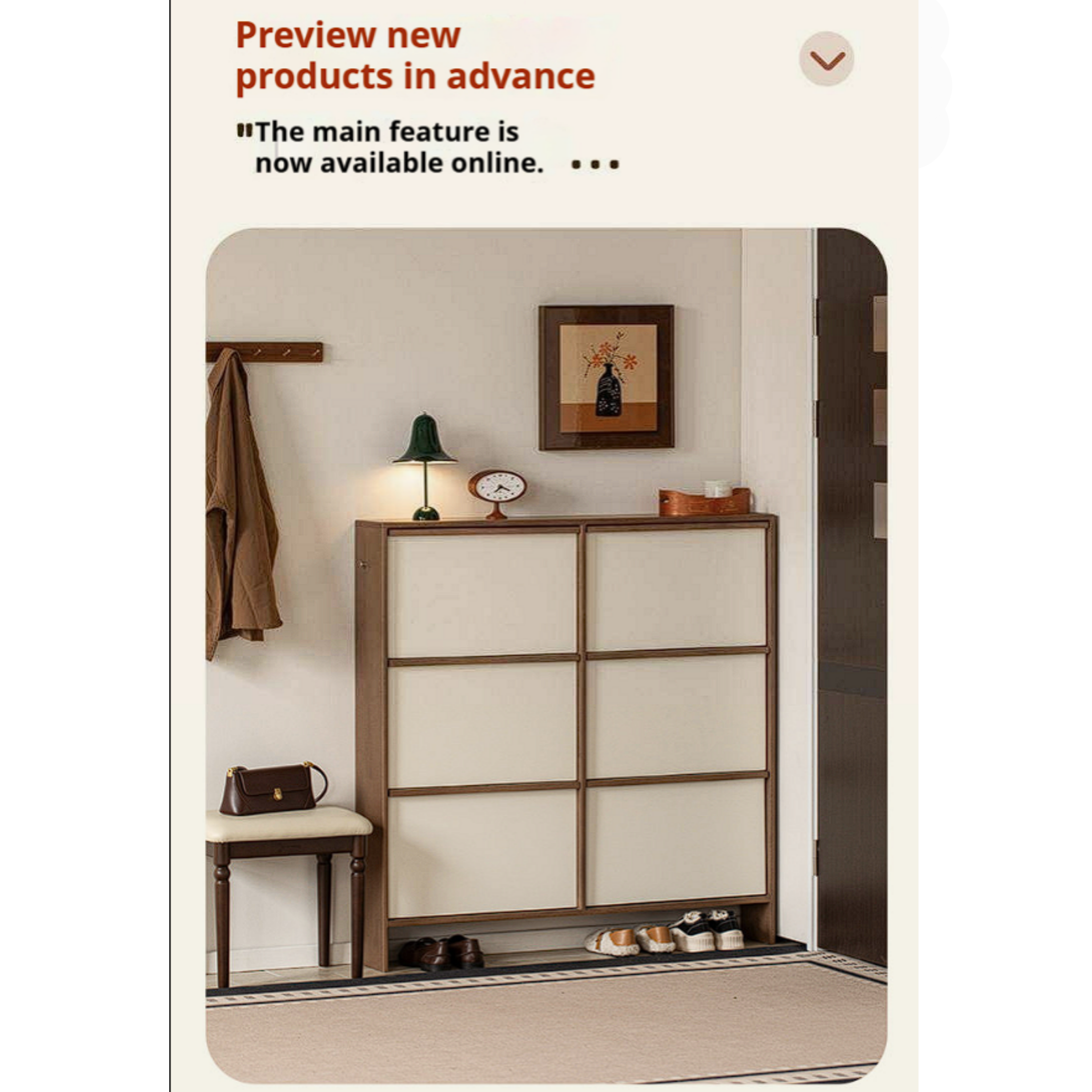 Rubberwood Solid Wood Flip Door Shoe Cabinet, Mid Century Slim Wall Mounted Entryway Storage Organizer