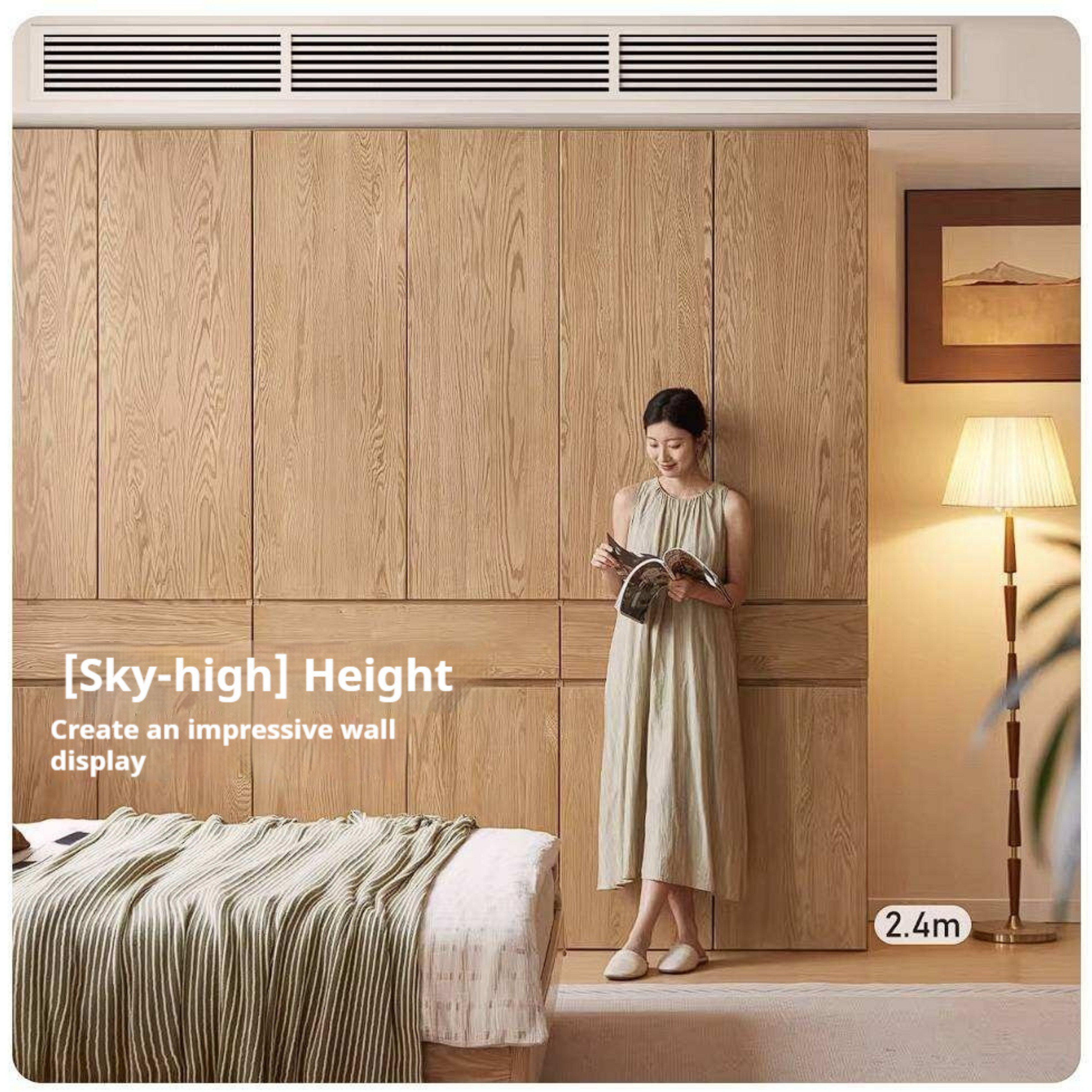 Oak Solid Wood Double Door Wardrobe with pull-out storage drawers Design