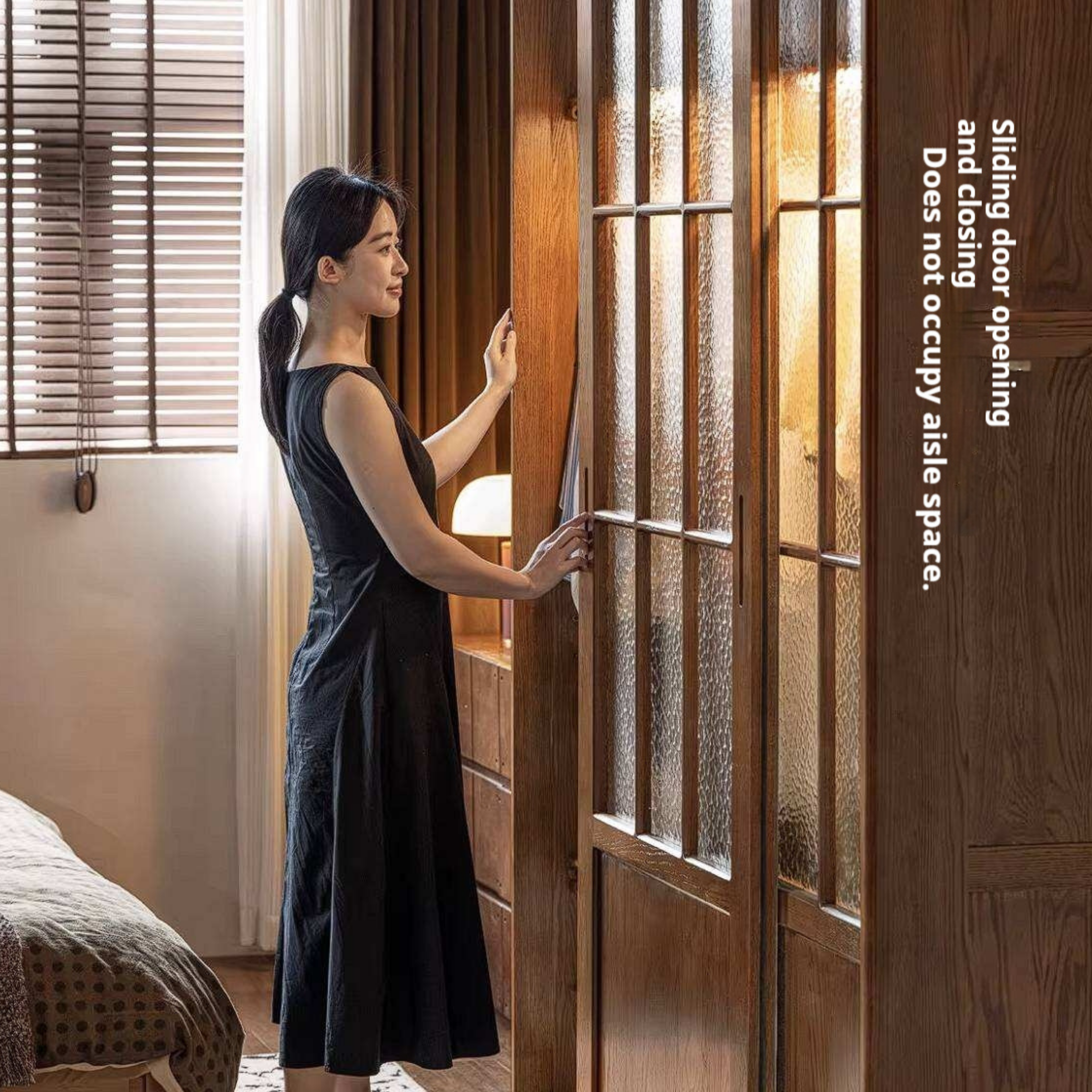 Oak Solid Wood Wardrobe with Songshi Aesthetic Storage Design
