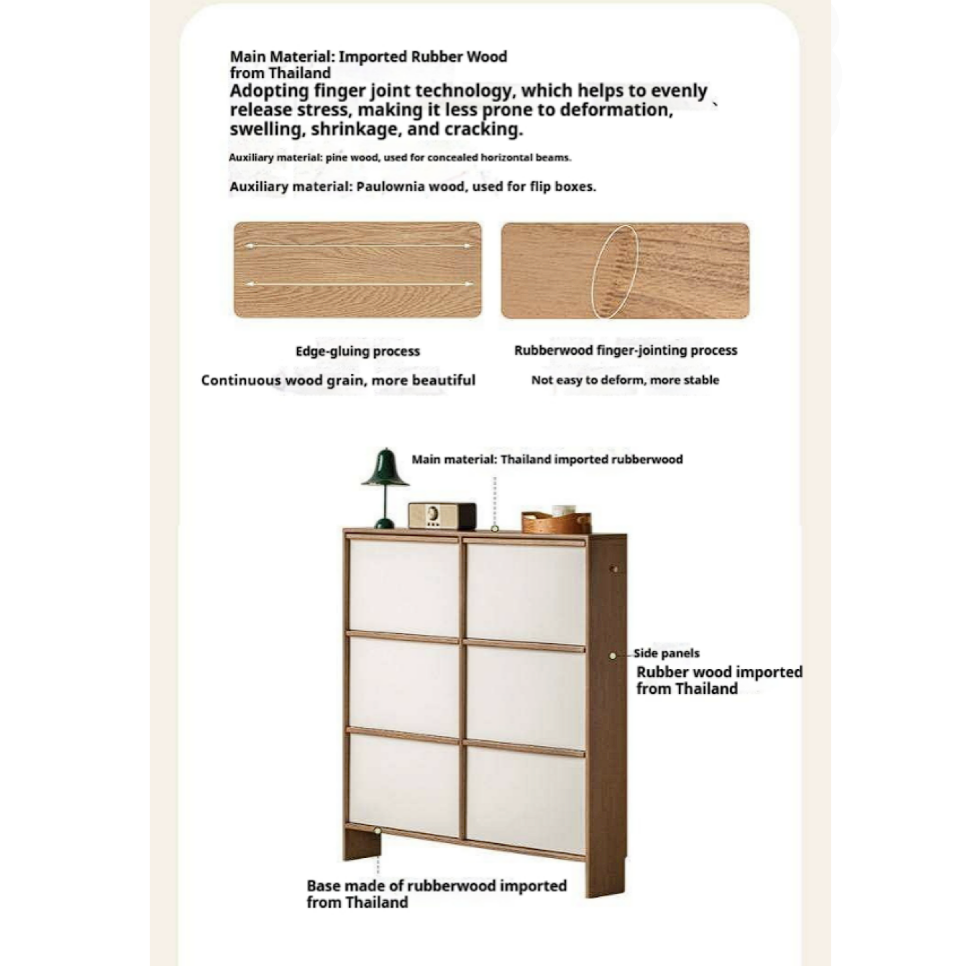 Rubberwood Solid Wood Flip Door Shoe Cabinet, Mid Century Slim Wall Mounted Entryway Storage Organizer