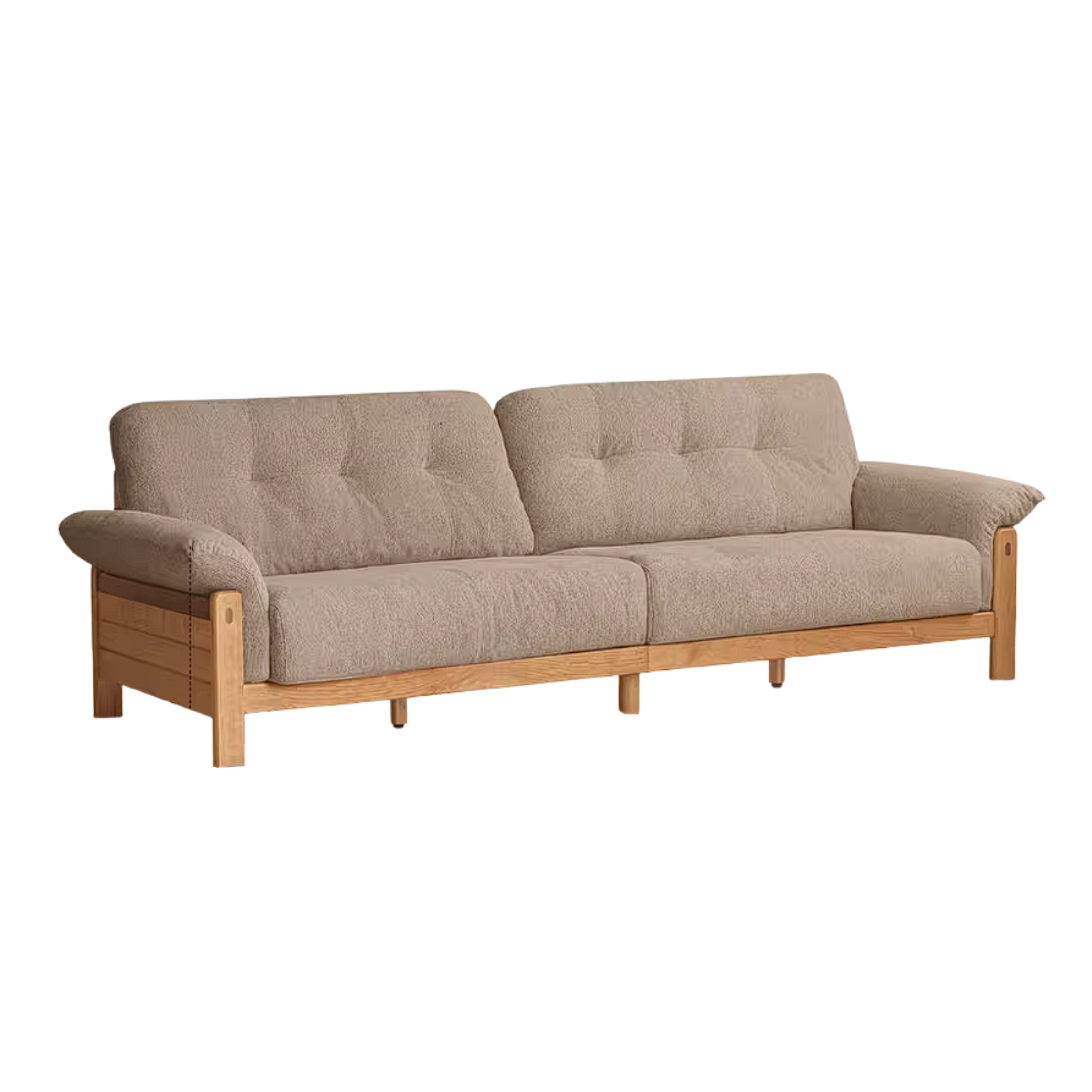 Cherry Solid Wood Vintage Frame Chenille Sofa with Exposed Slatted Arms