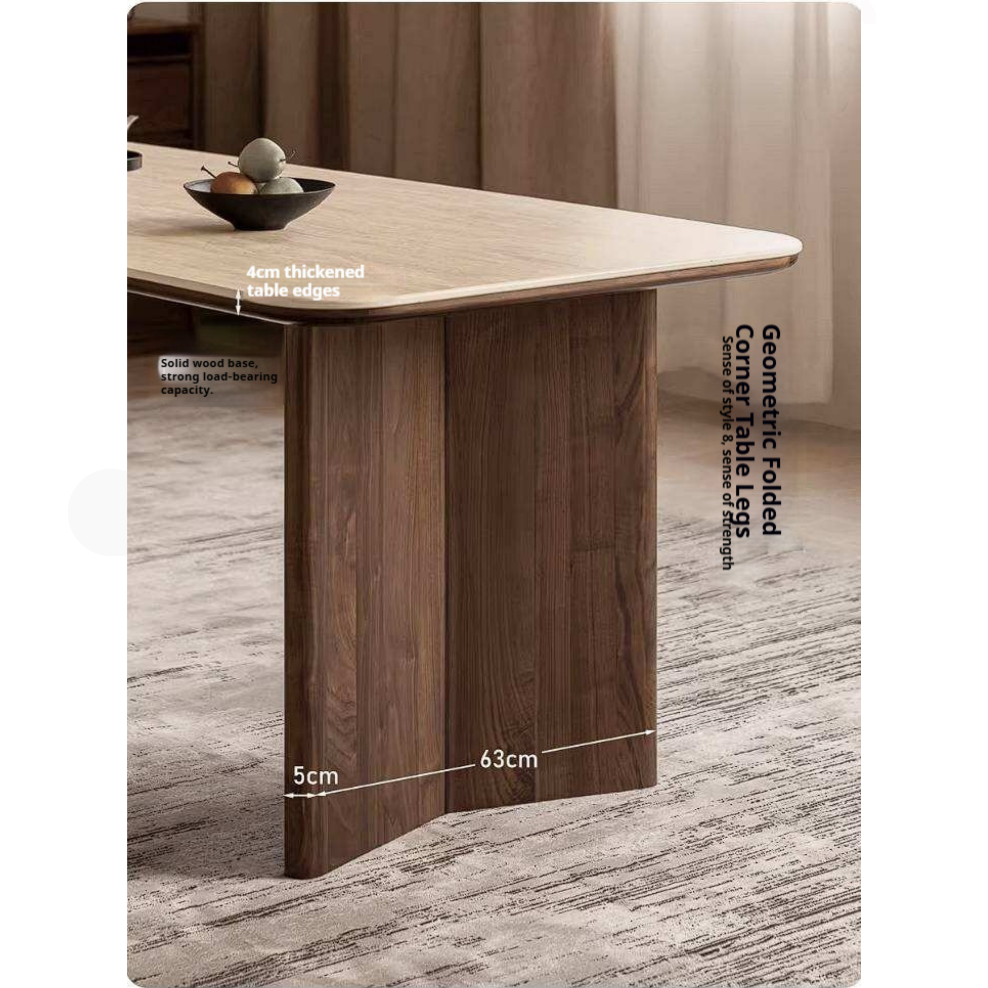 Black Walnut Solid Wood Trestle Dining Table with Stone Top and Panel Legs