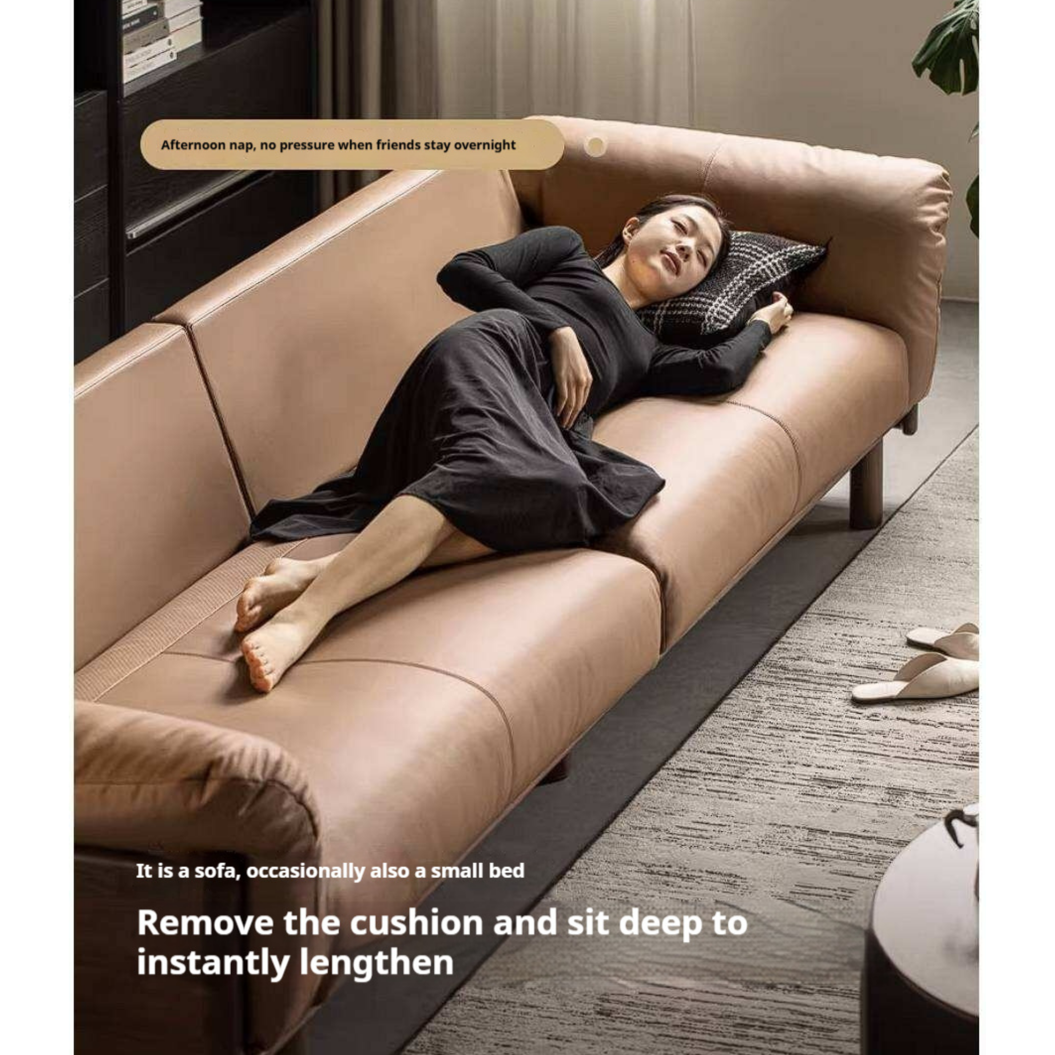 Black Walnut Solid Wood Genuine Leather Sofa with High Back