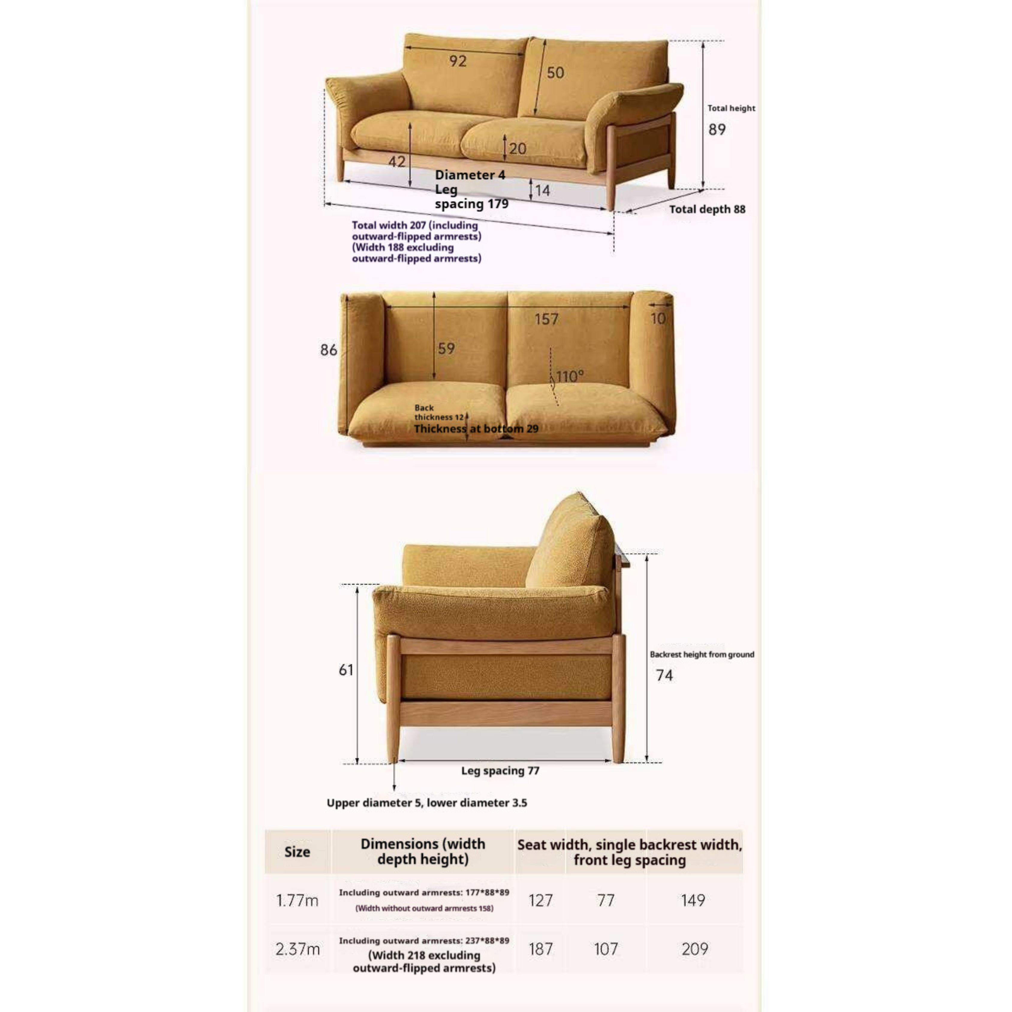 Beech Solid Wood Sofa with Modern Minimalist Design