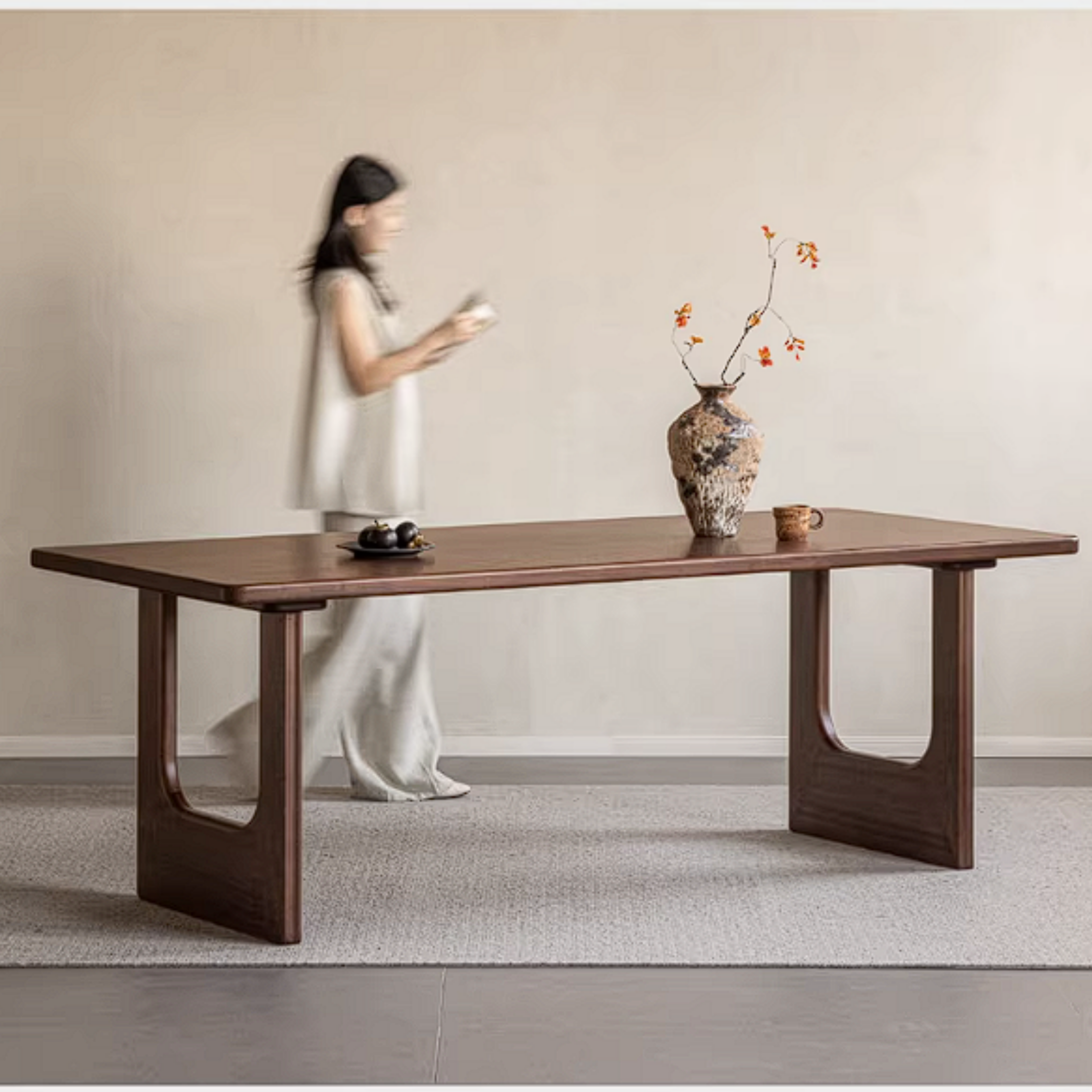 Sandalwood Solid Wood Dining Table with Thick Rectangular Top