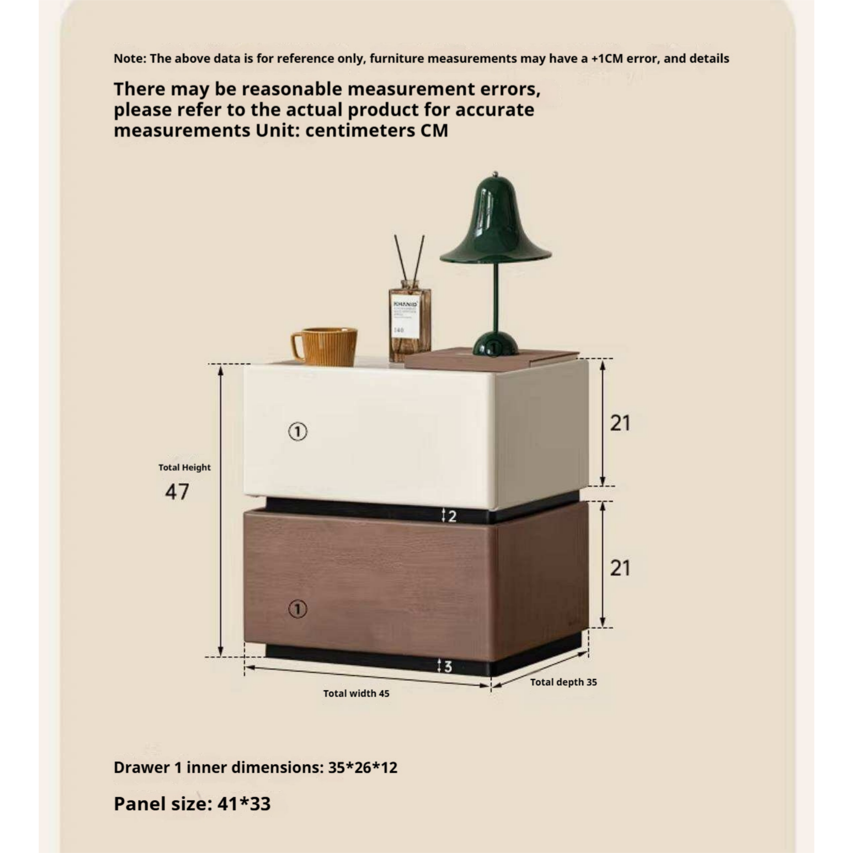 Rubberwood Solid Wood Two-Tone Nightstand