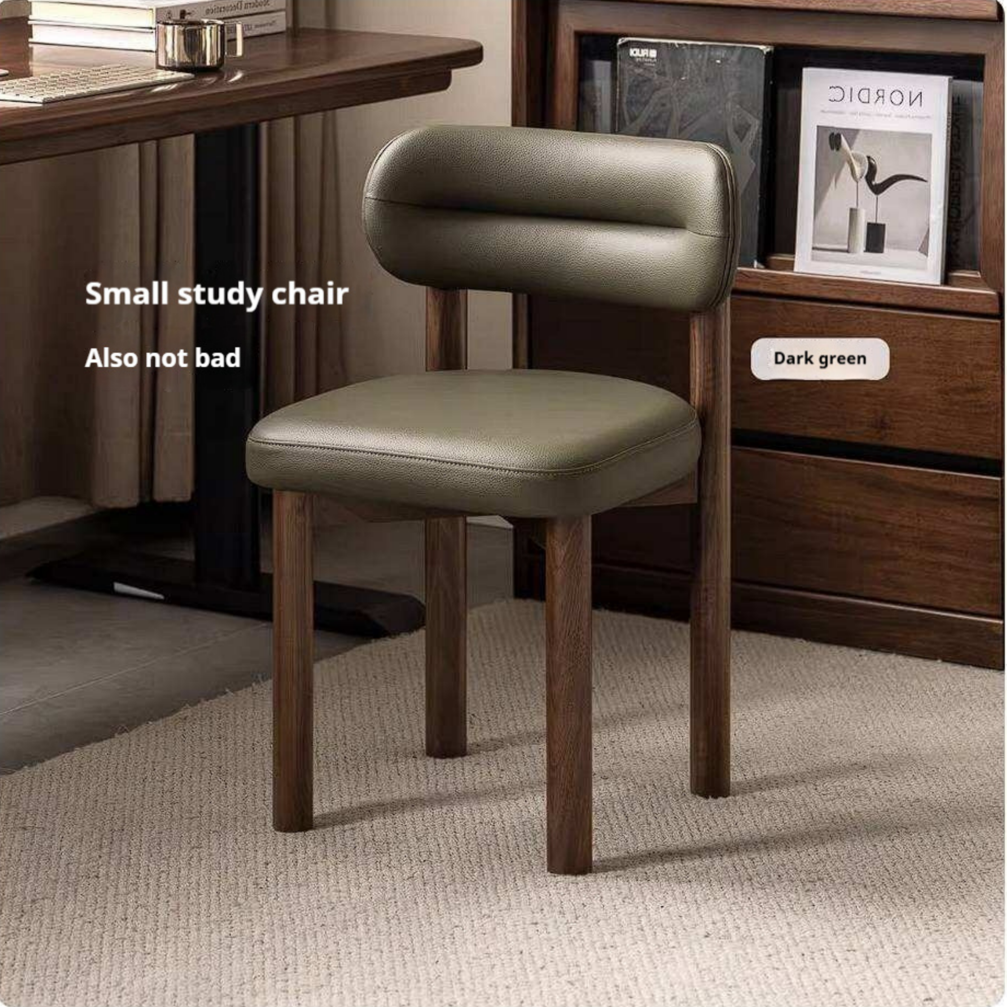 Black Walnut Solid Wood Vanity Stool with Curved Back